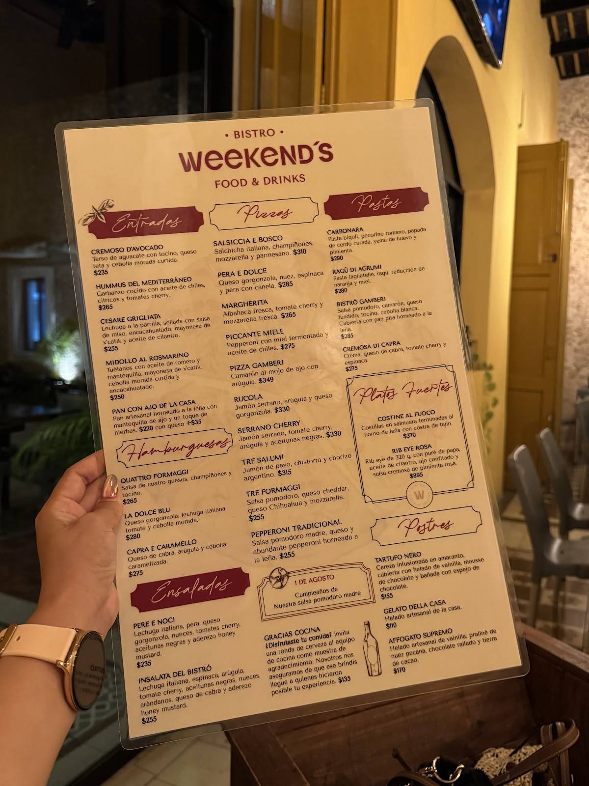 Weekends : Food and Drinks меню