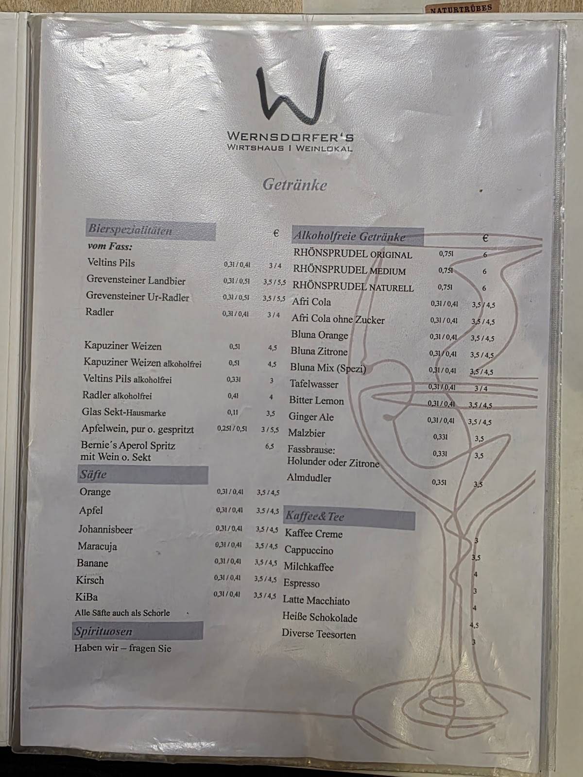 Wernsdorfer's Waldeck меню