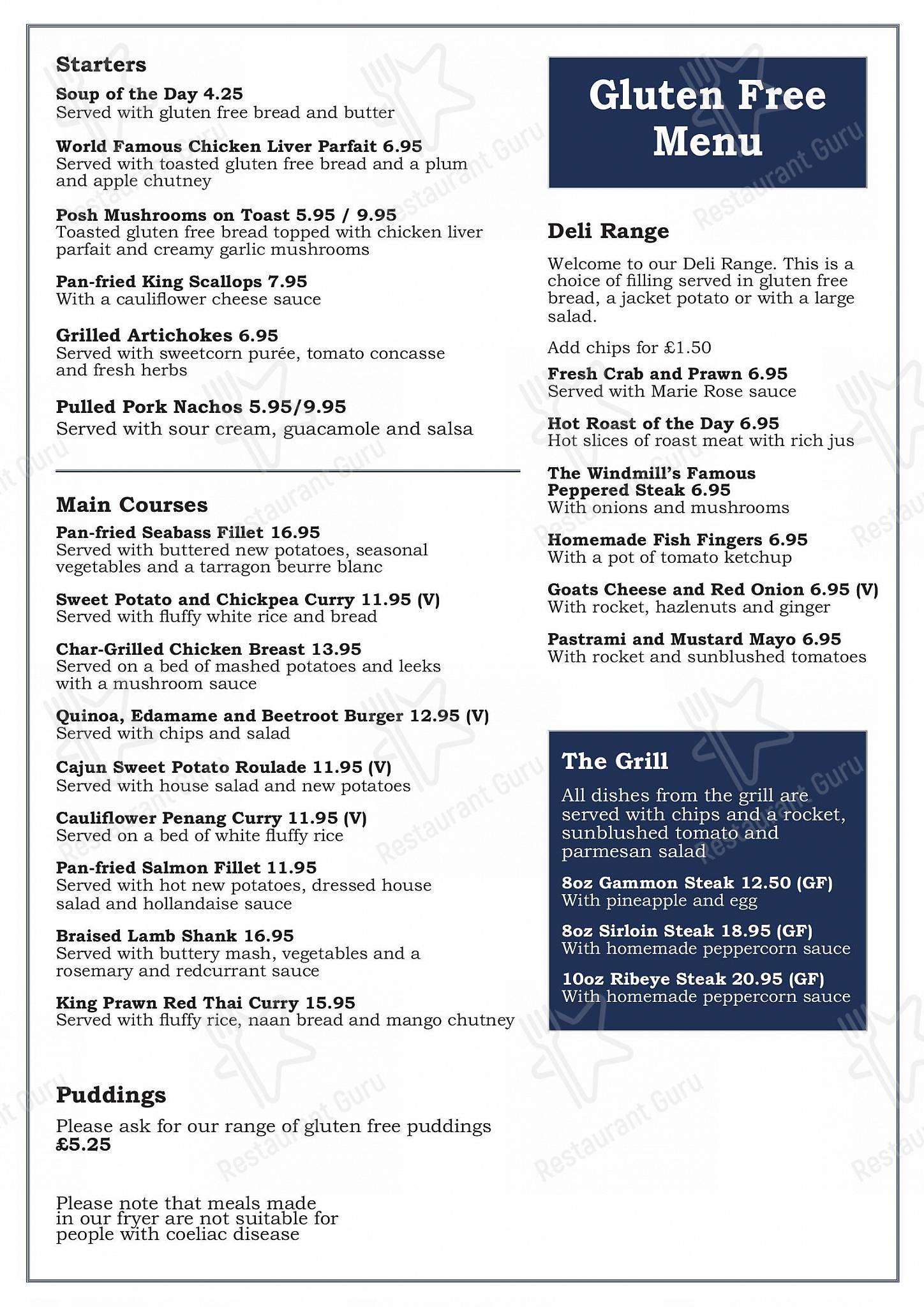 Cafe menu паба и бара The Windmill Inn в Уэзерби