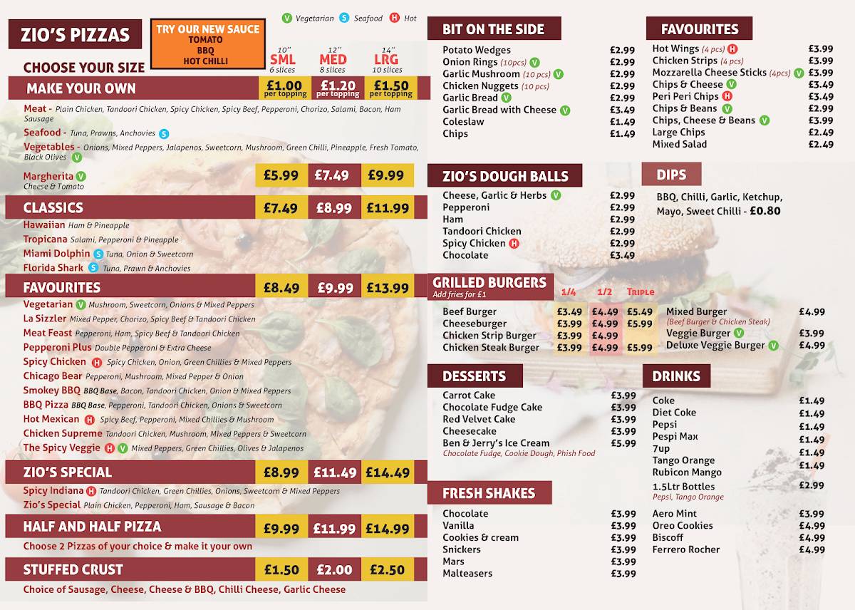 Zios Pizza & Grill меню