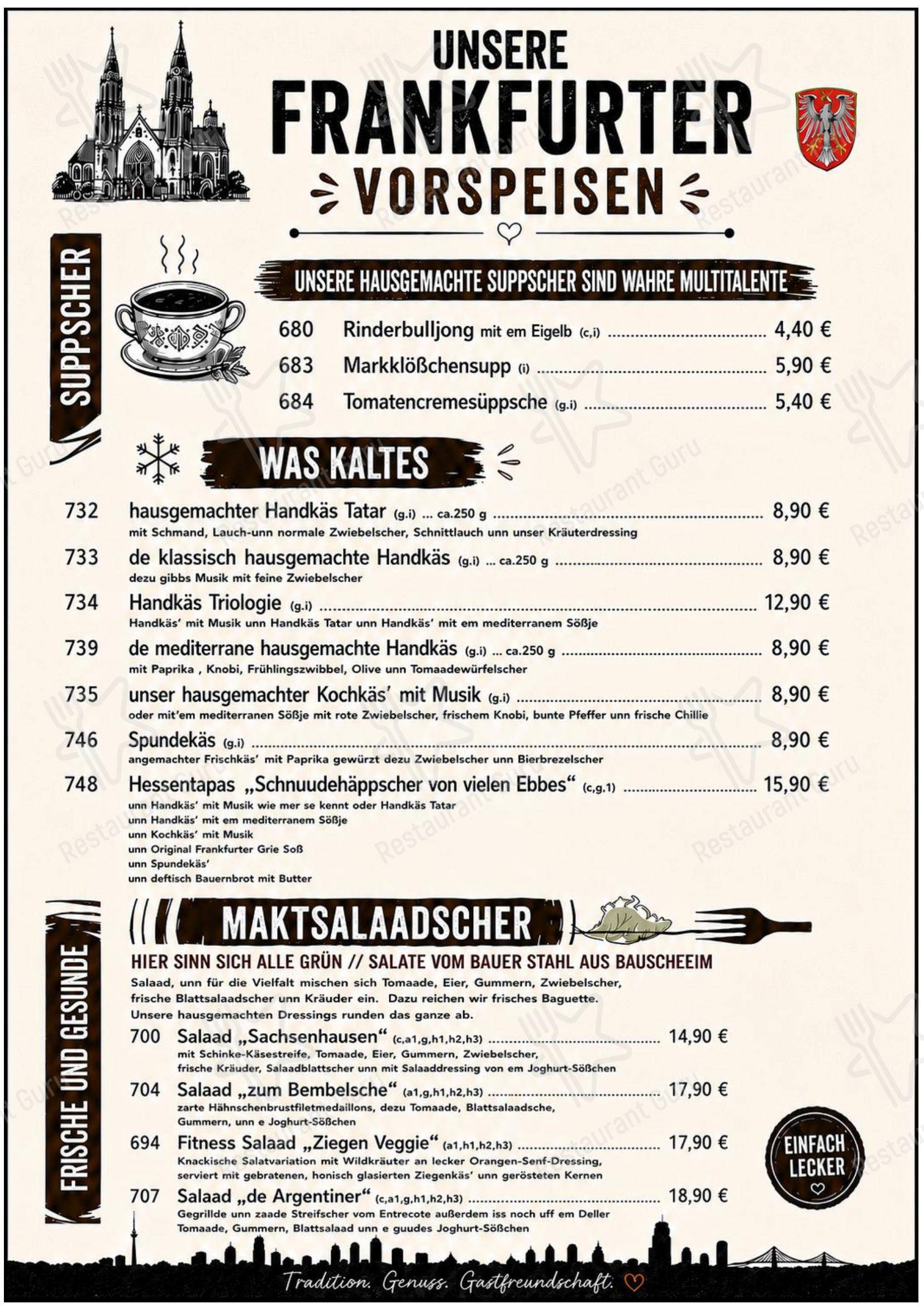 Zum Bembelsche в Раунхайме - Меню