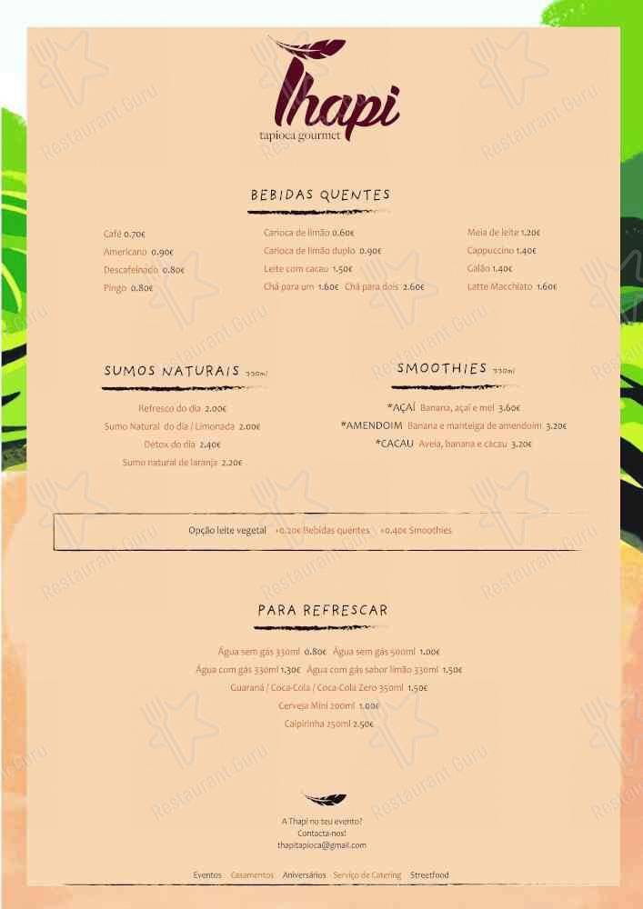 Thapi Tapioca меню