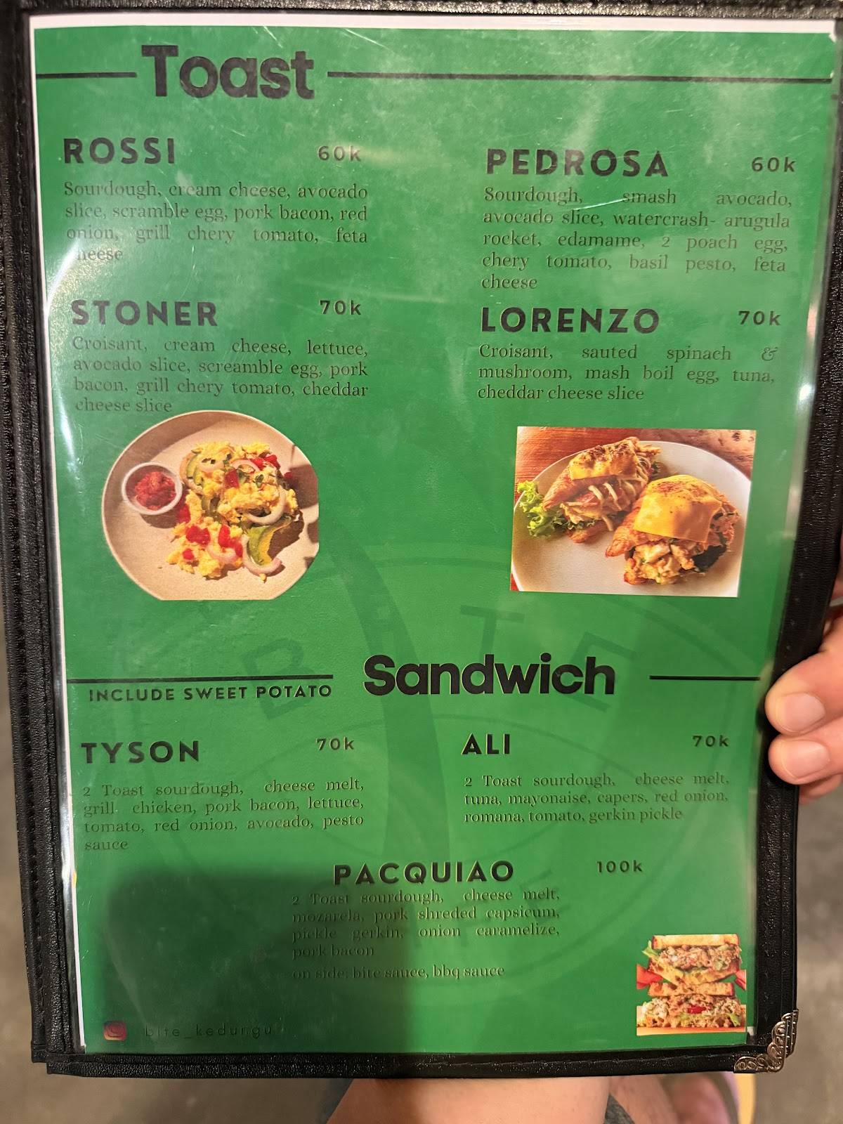 bite cafe меню