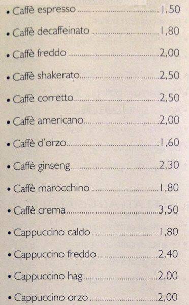 Silver Caffè меню