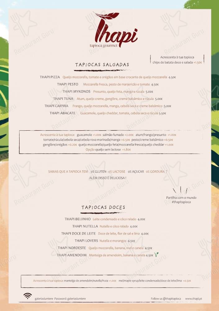 Thapi Tapioca меню