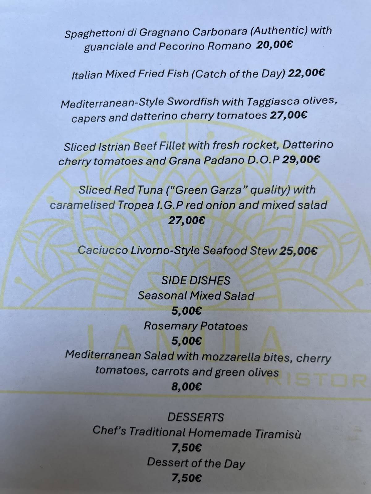 la mula ristorante меню