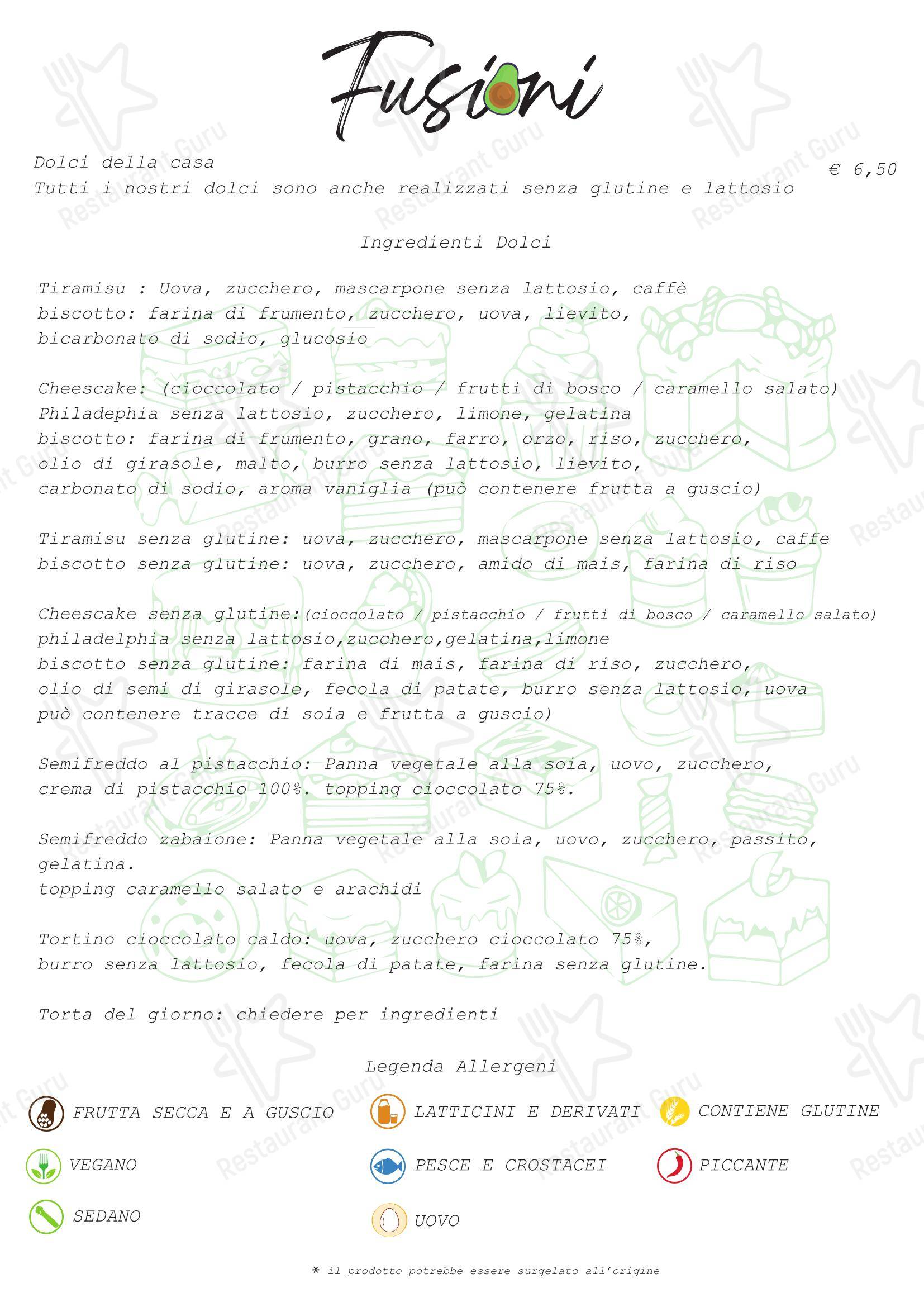 Меню ресторана Fusioni в Риме