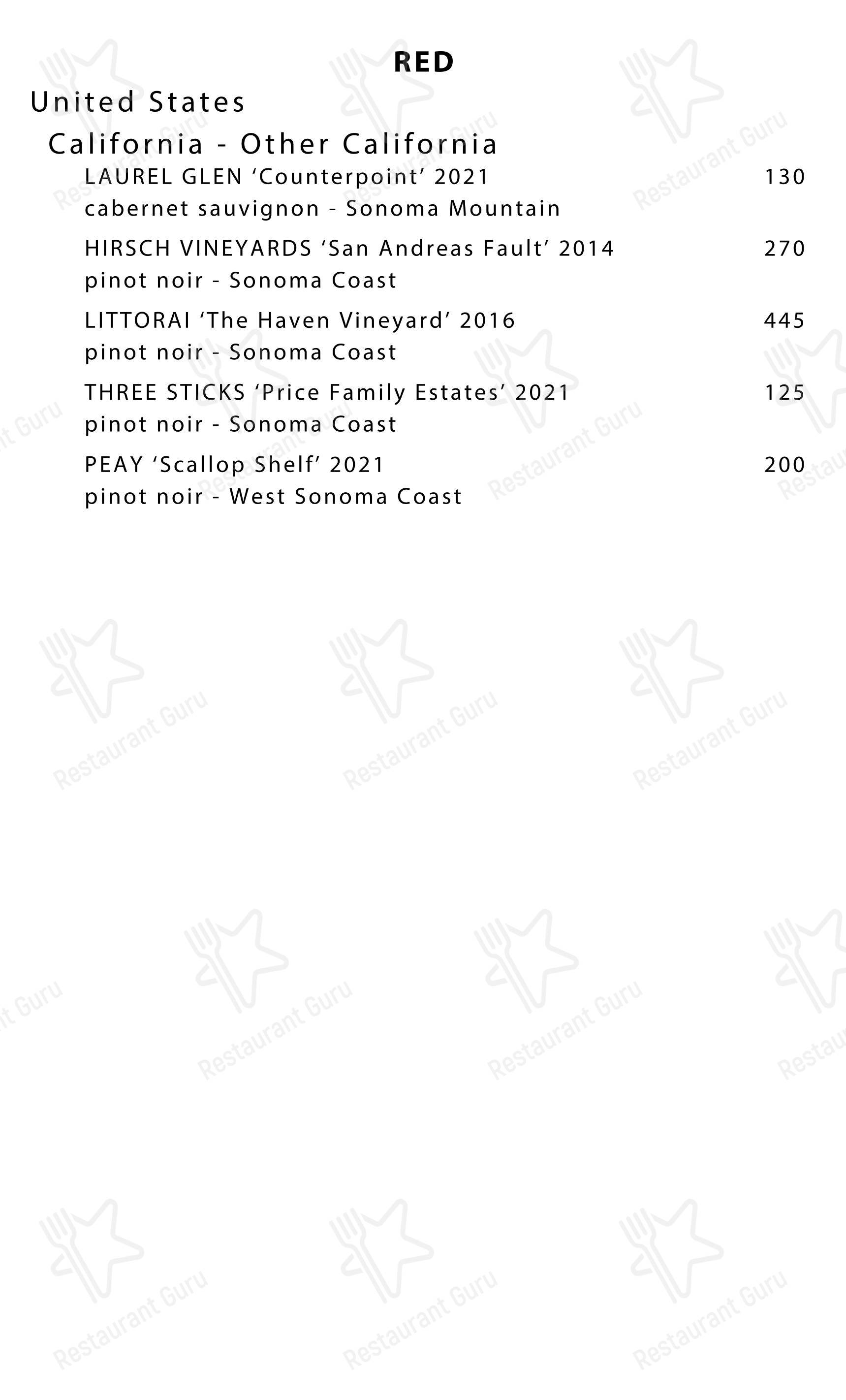 Меню напитков ресторана Jônt в Вашингтоне