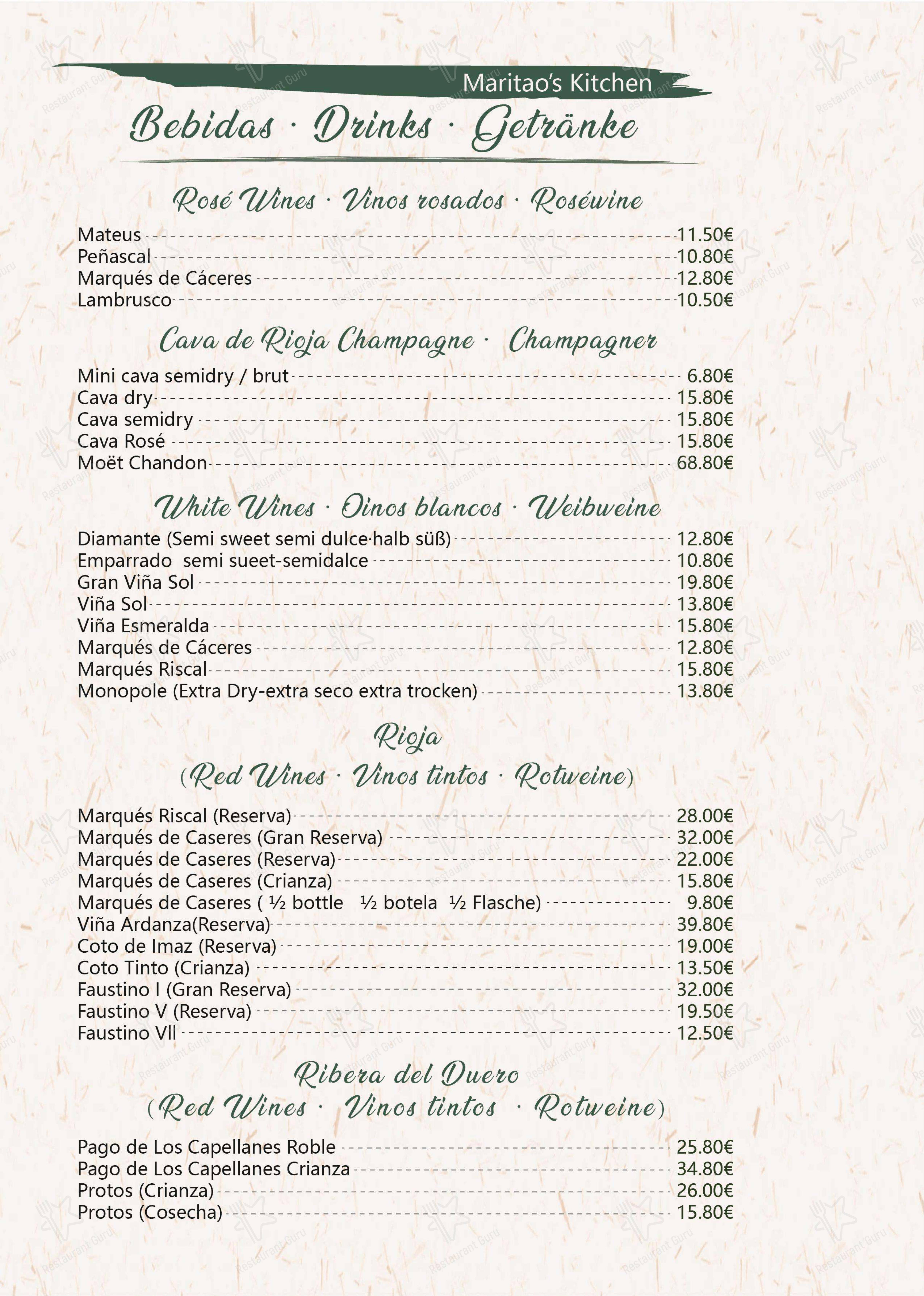 Меню ресторана Maritaos Kitchen - Rojales в Рохалесе
