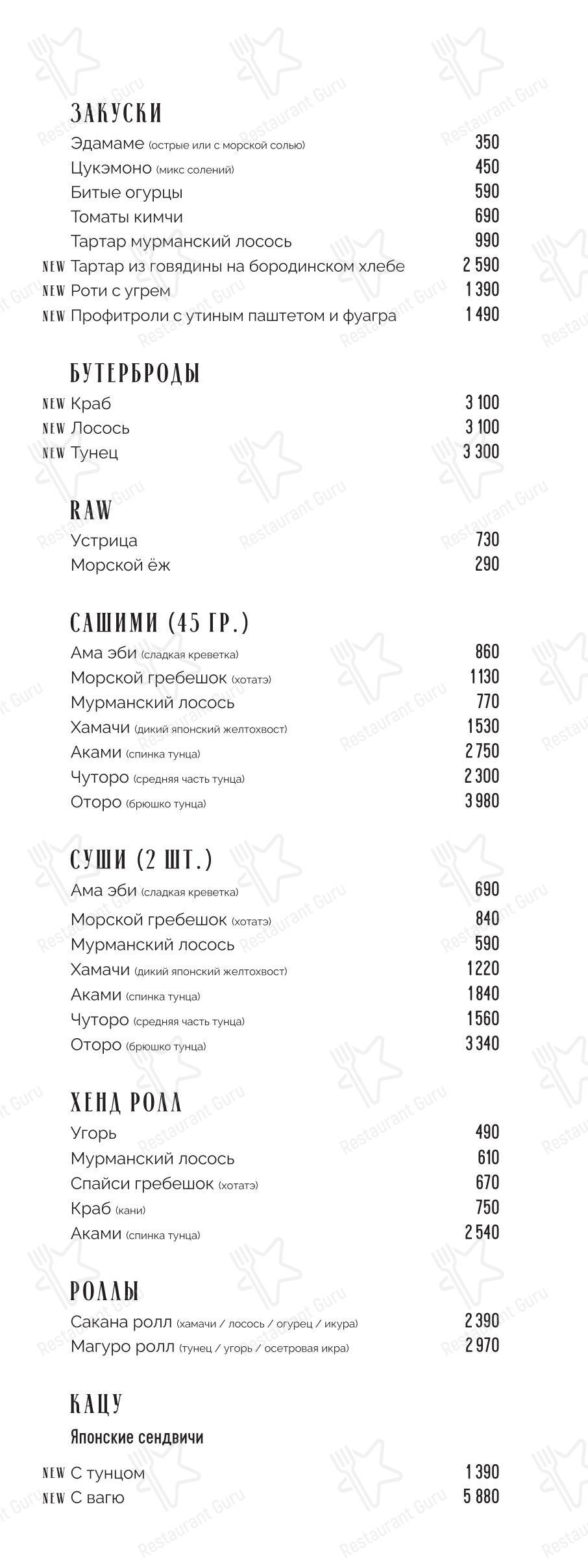 Меню паба и бара Mendeleev. Bar & Music в Москве