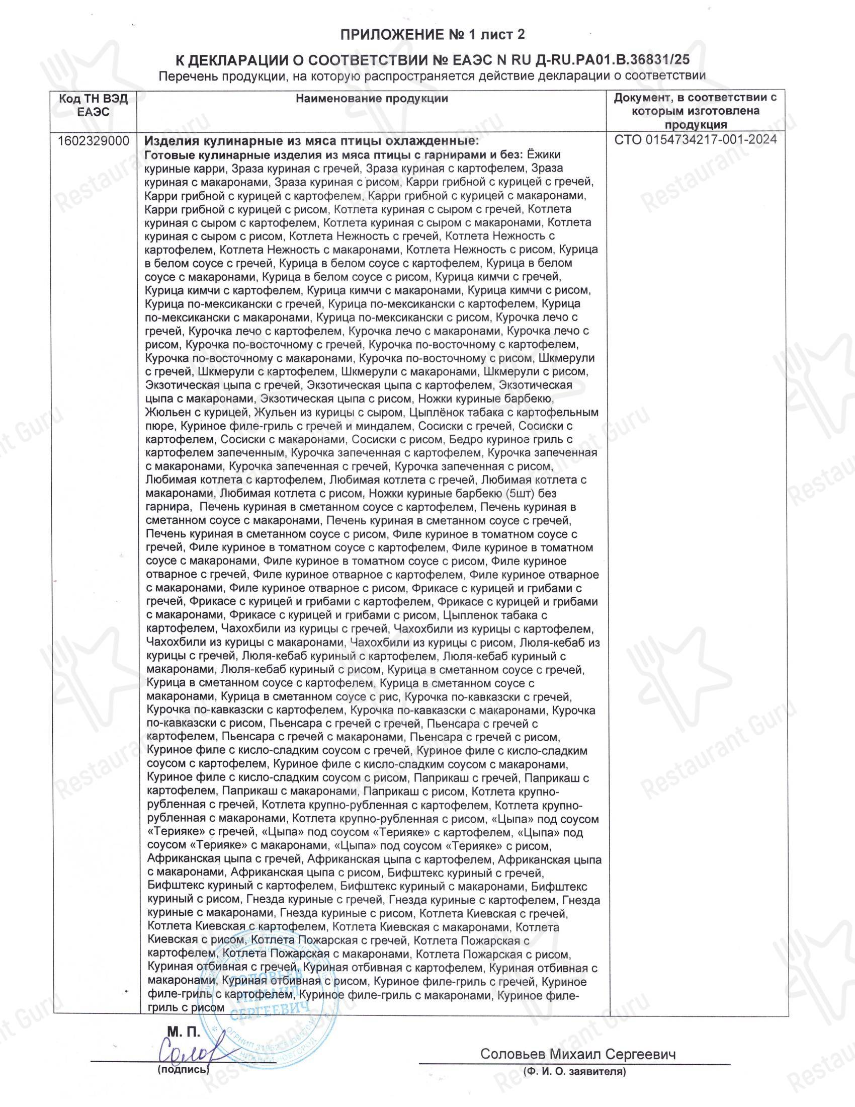 Меню ресторана Обед-нн в Нижнем Новгороде