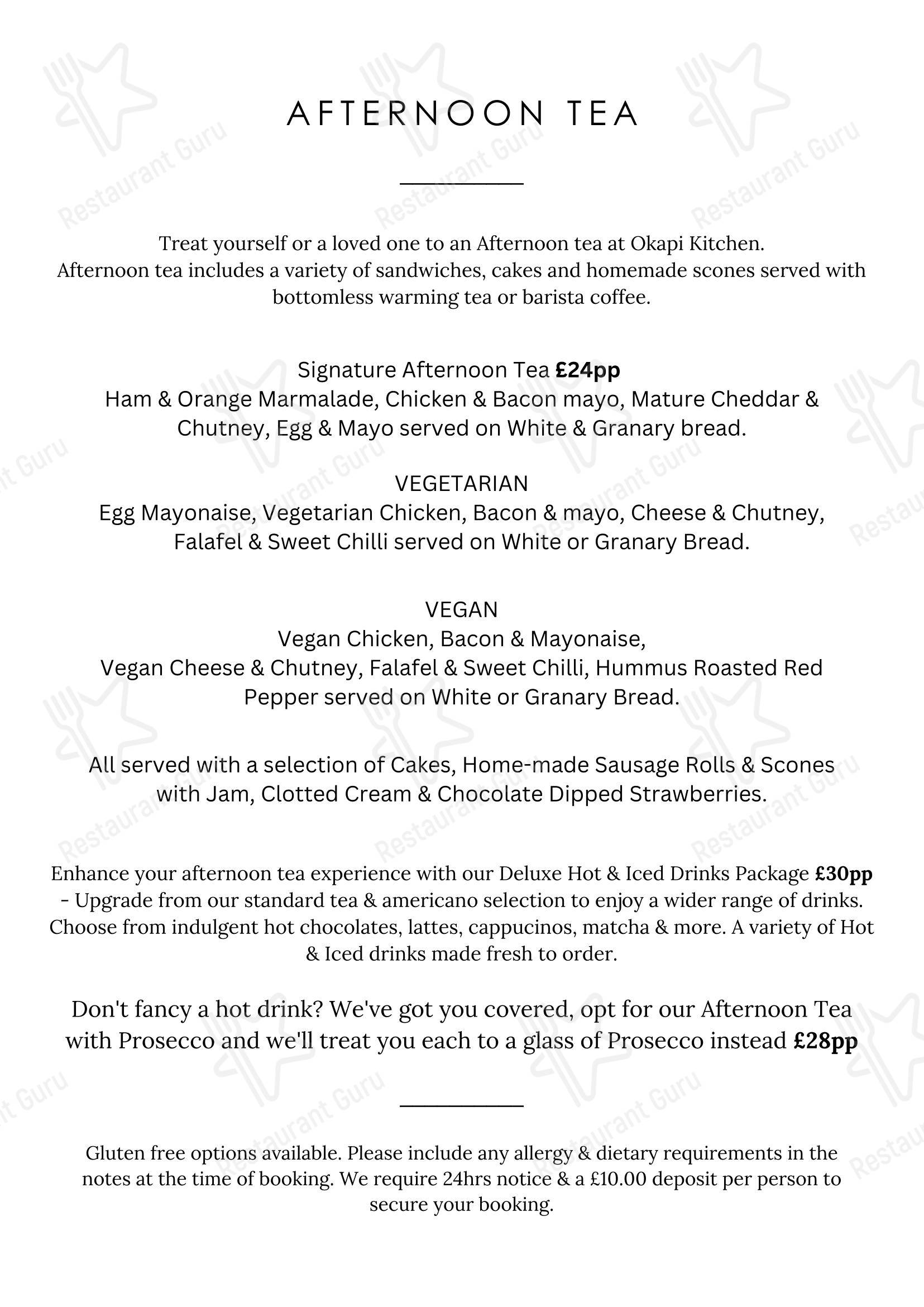 Okapi Kitchen в Лестере - Dinner Menu