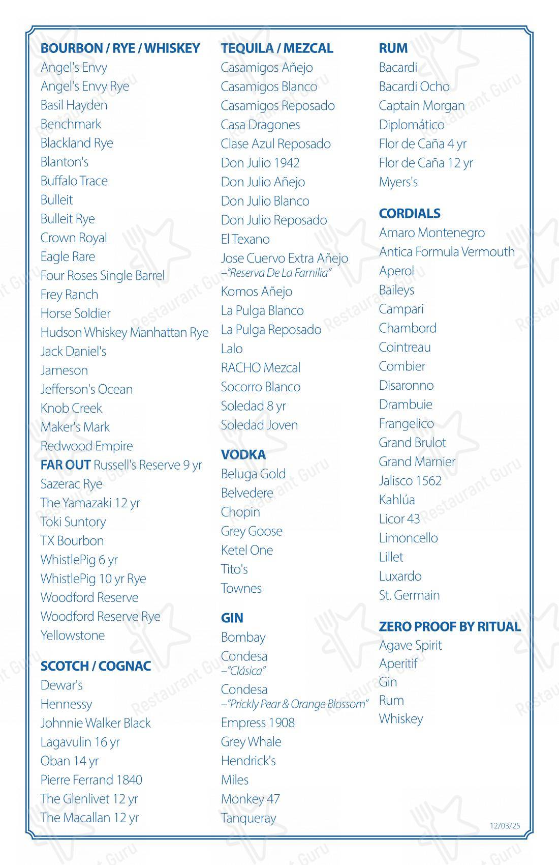 Меню ресторана Pacific Table - Меню