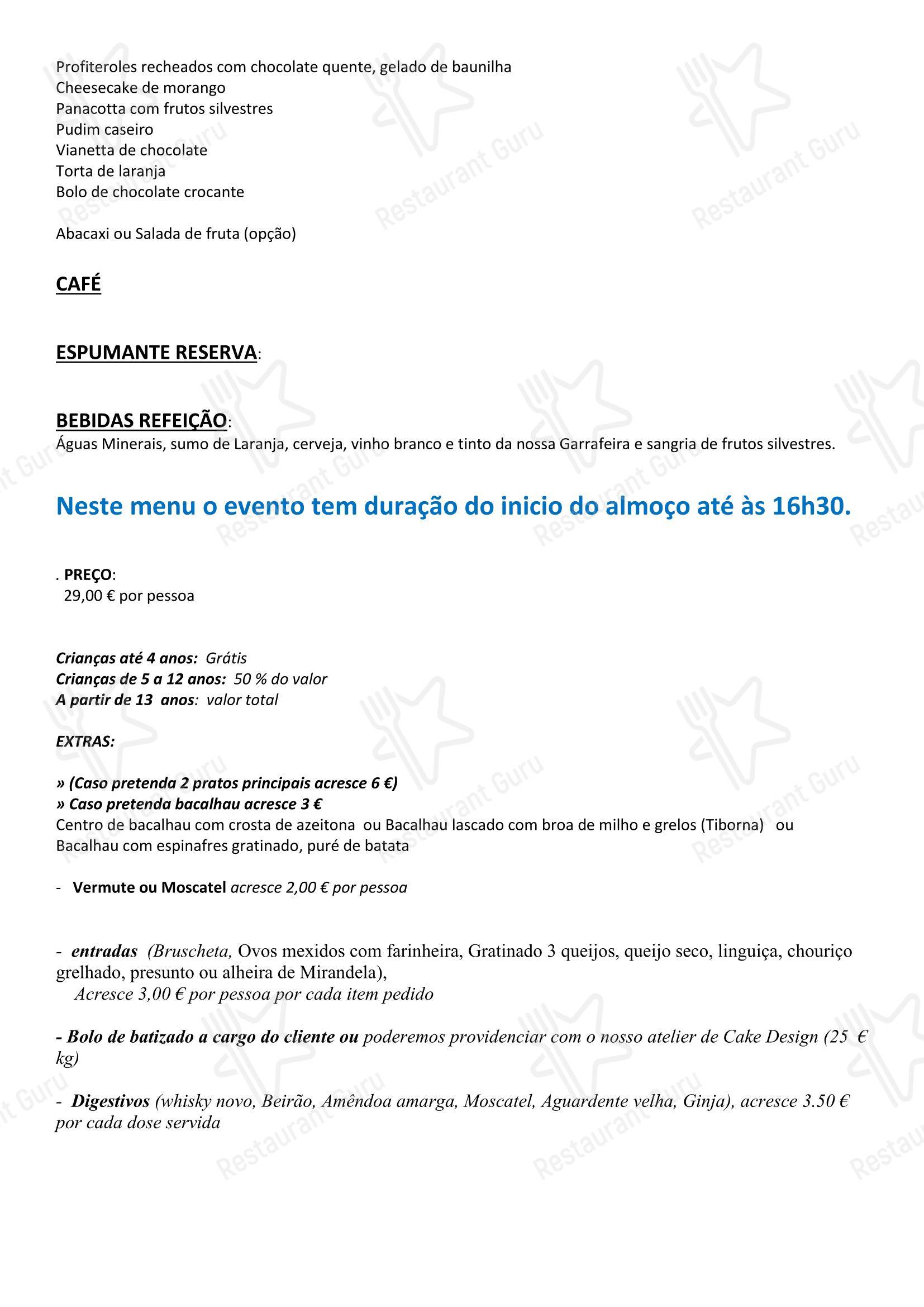 Lunch Menu ресторана Palhinhas Gold