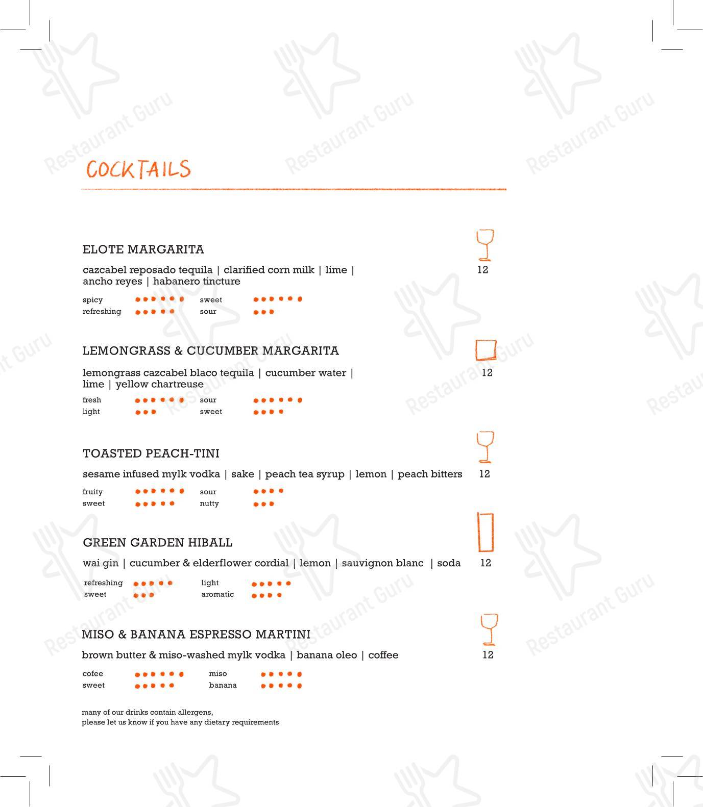 Меню ресторана Parallel by Pasture - Lunch Menu
