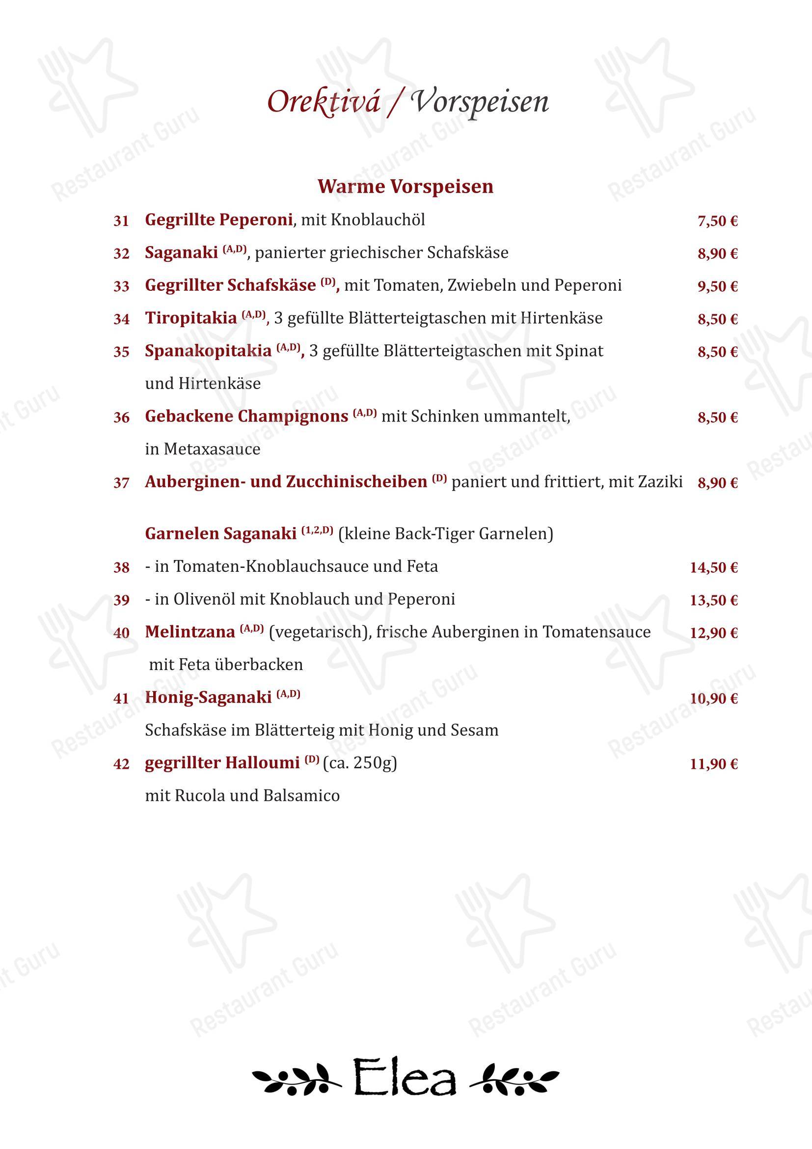 Меню ресторана Restaurant Elea - Меню