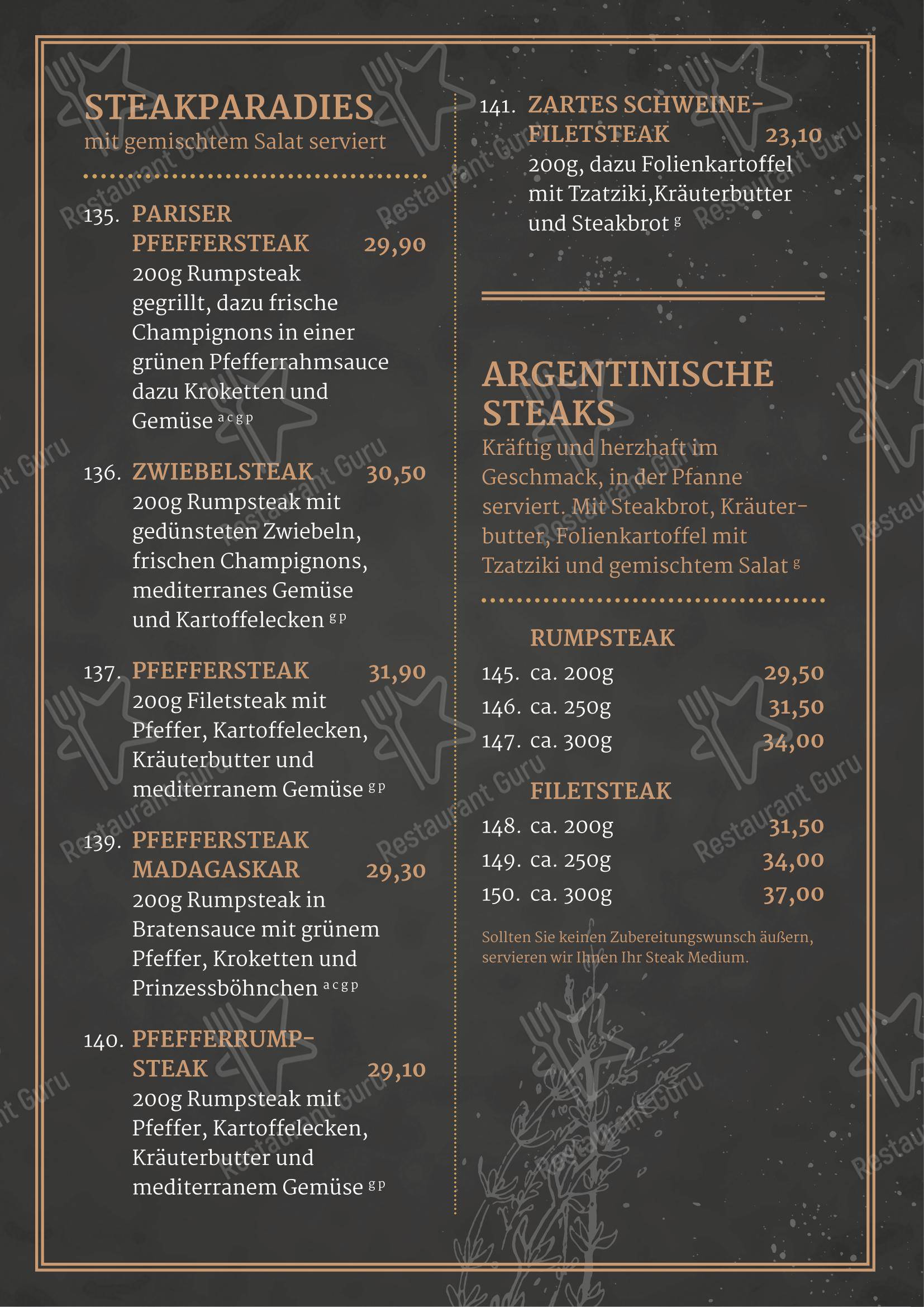 Меню ресторана Hotel Restaurant Hullmann - Меню