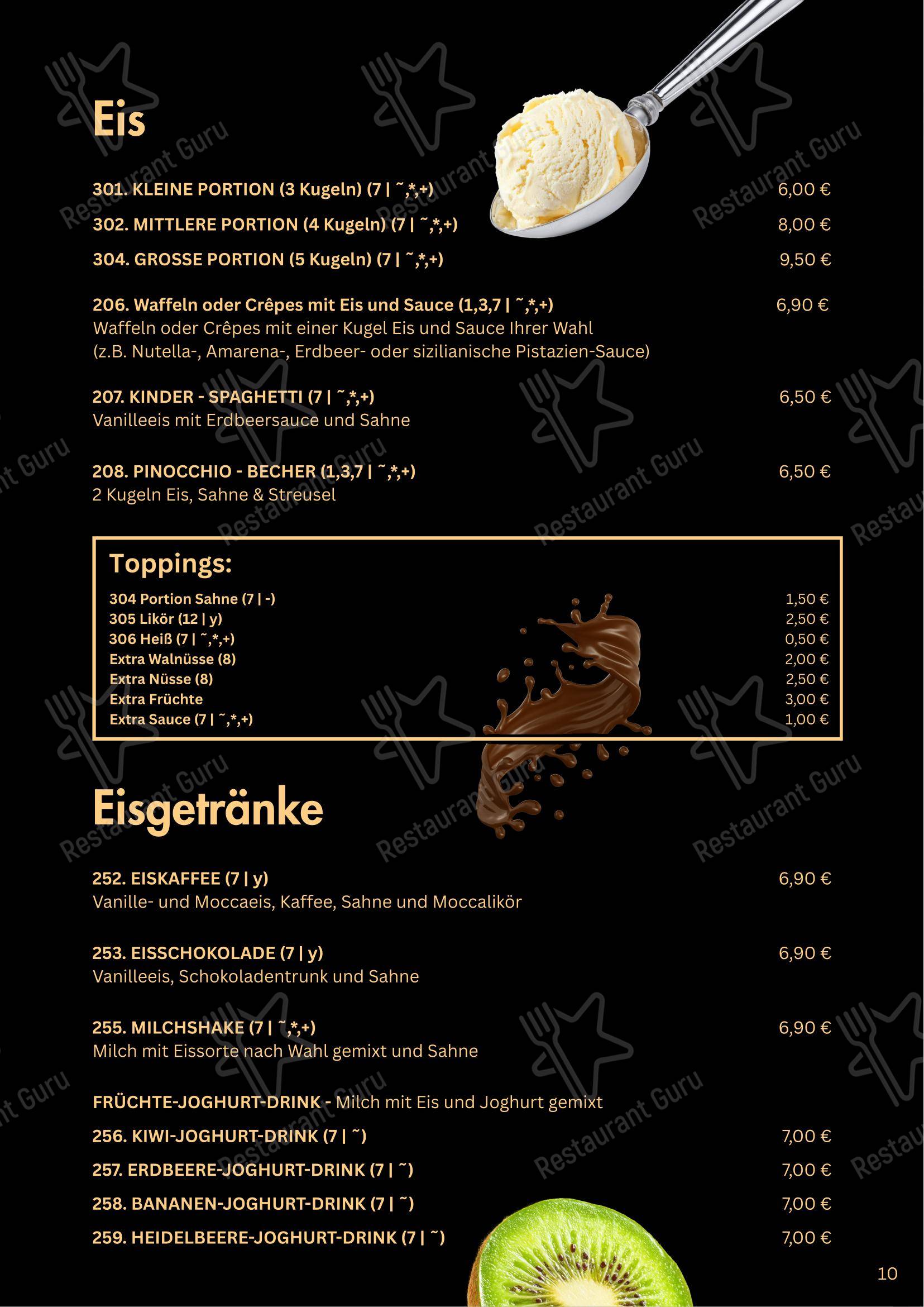 Меню напитков пиццерии San Remo Eiscafé, Pizzeria und Restaurant - Rerik в Рерике