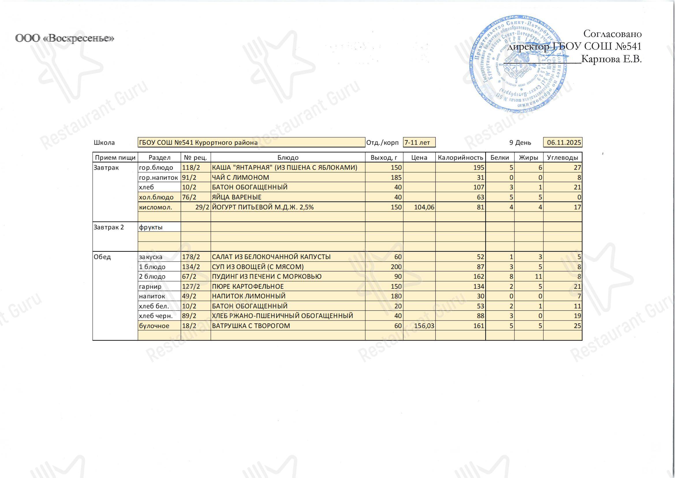 SAMPLE FUNCTION MENU кафетерия Столовая школы № 541 в Сестрорецке