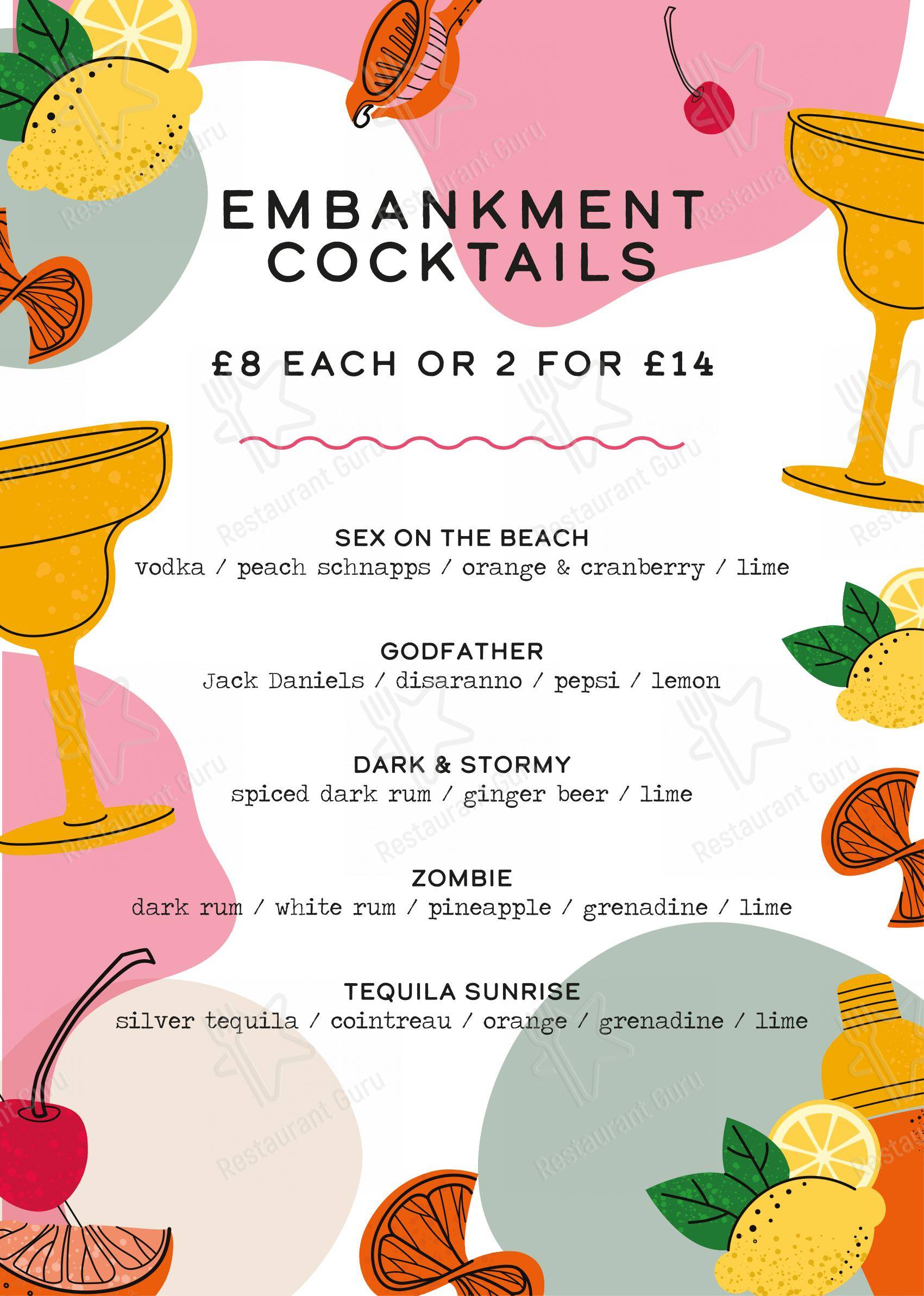 Меню паба и бара The Embankment - Lunch Menu