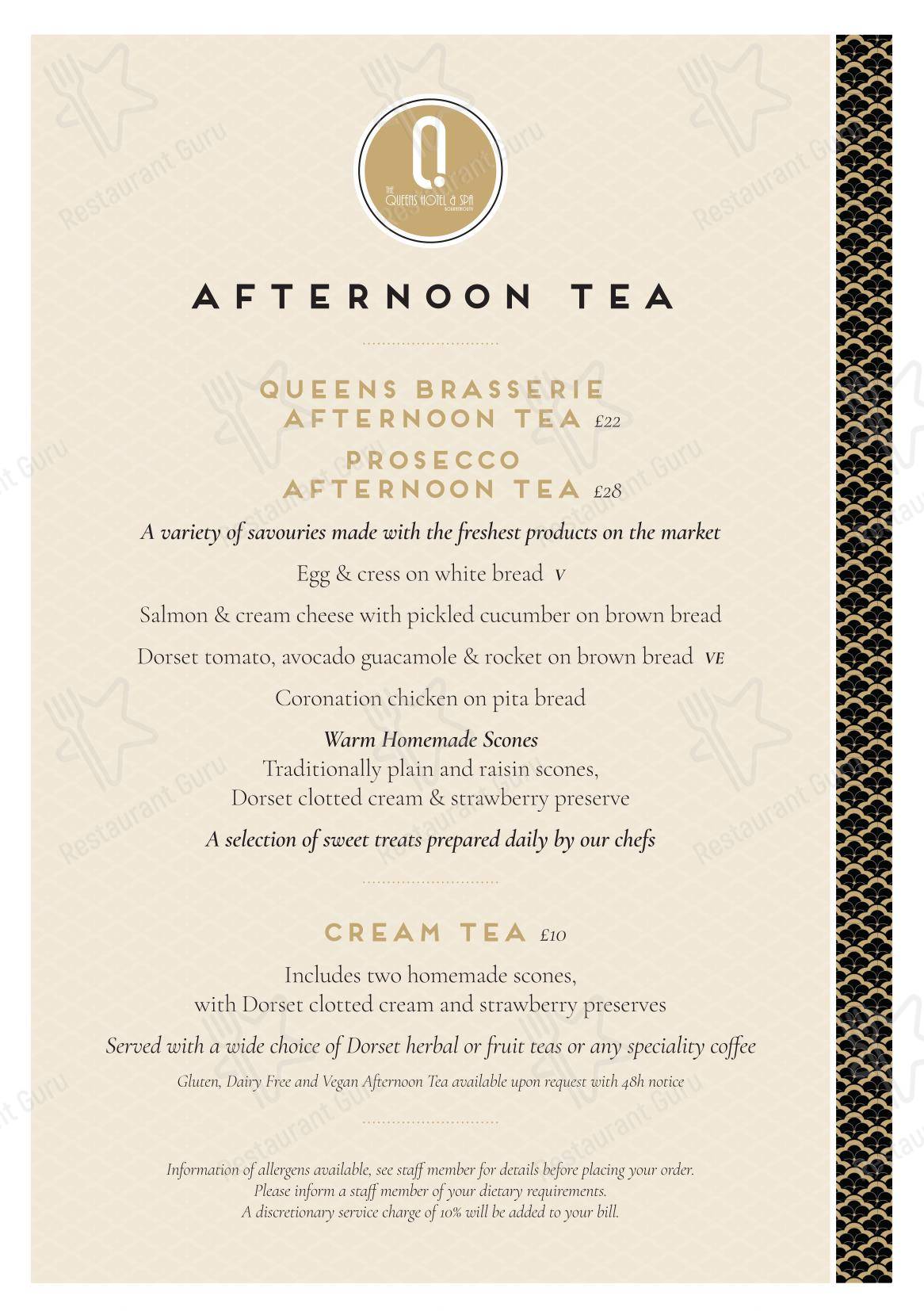 The Queens Restaurant в Борнмуте - Основное меню