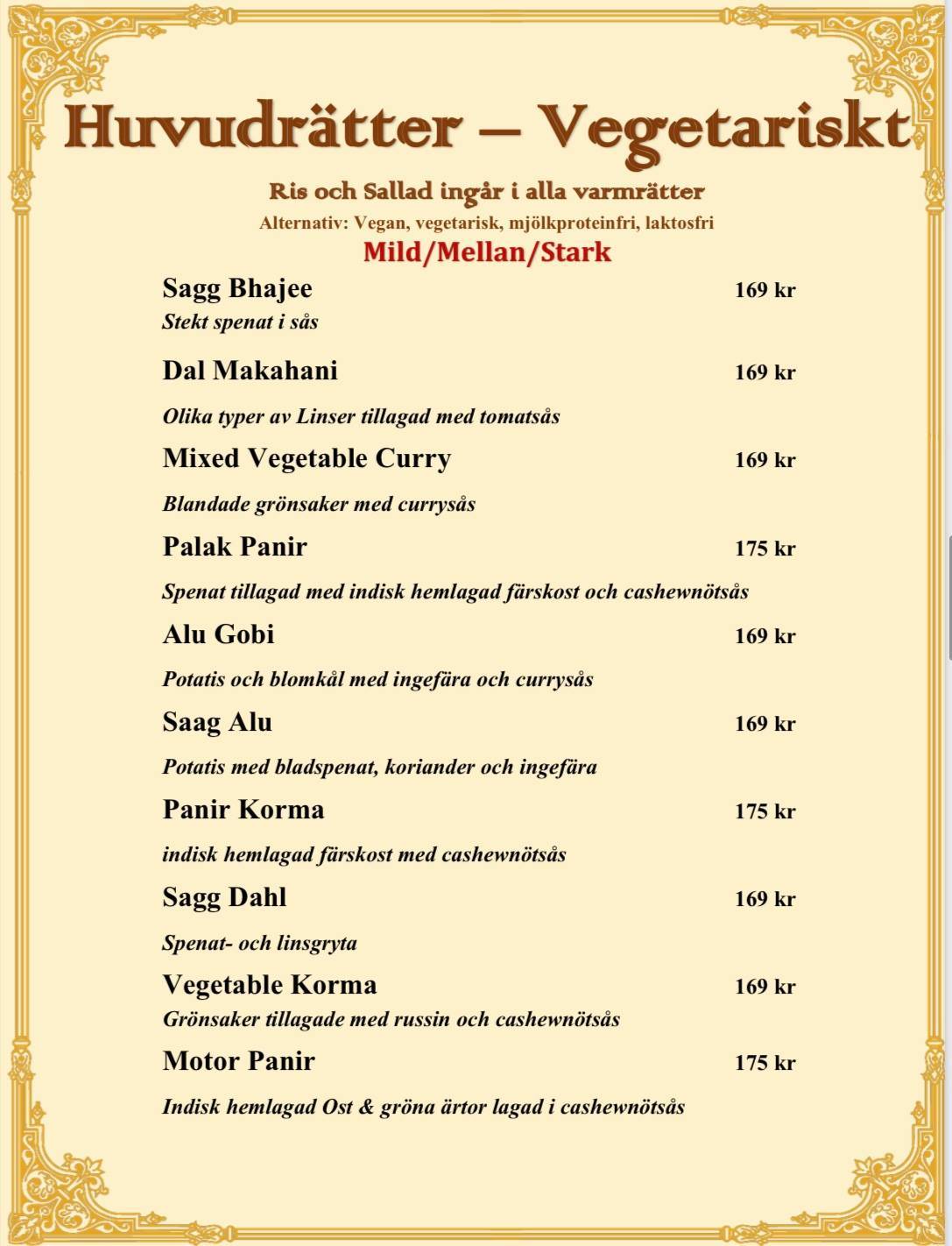 Tripti Indisk Restaurang меню
