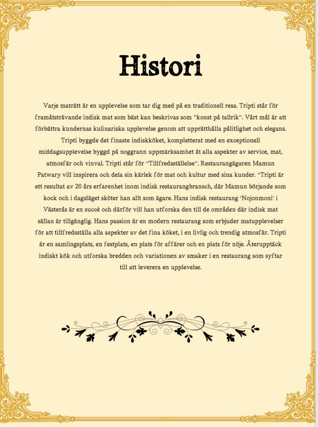 Tripti Indisk Restaurang меню
