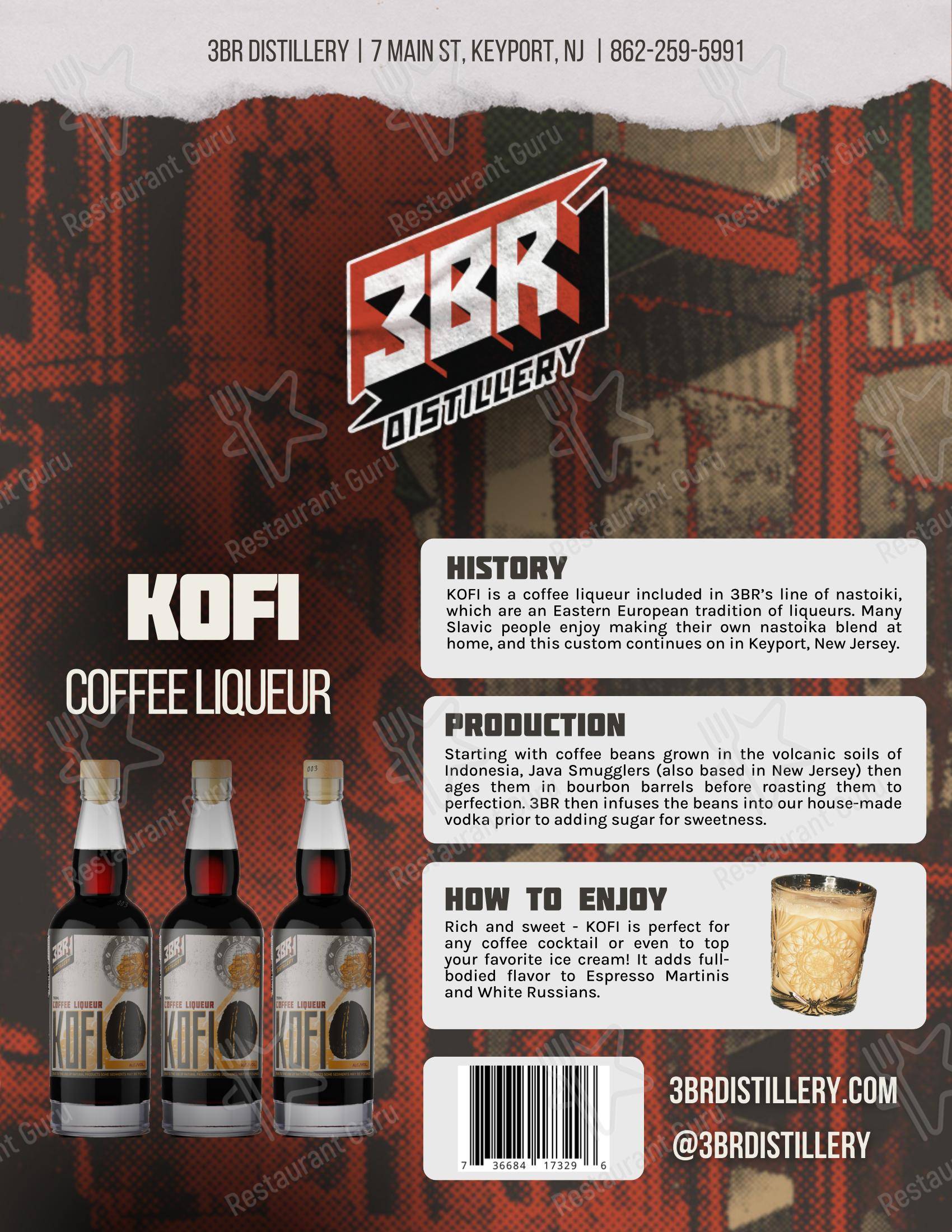 3BR Distillery в Кейпорте - Меню напитков