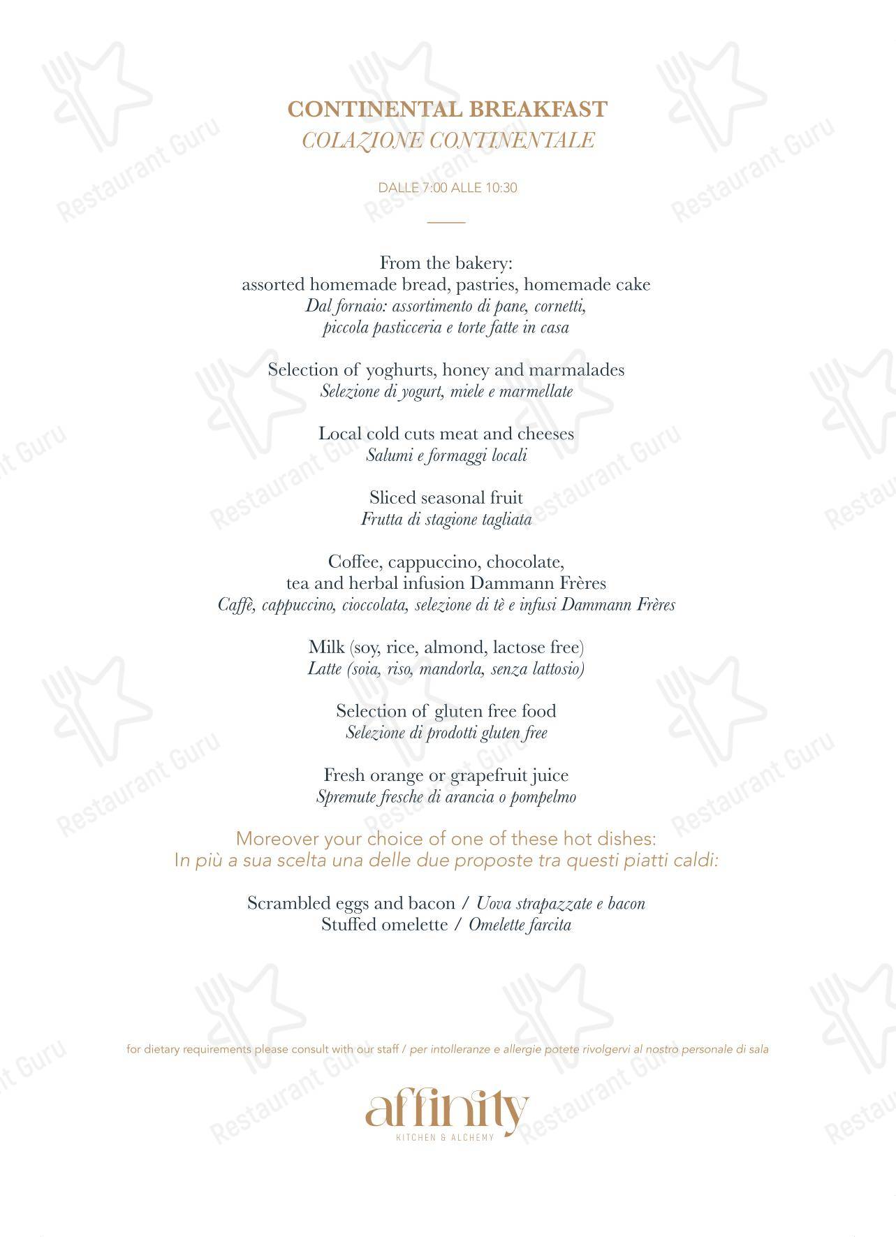 Affinity Kitchen & Alchemy Restaurant в Риме - 菜单