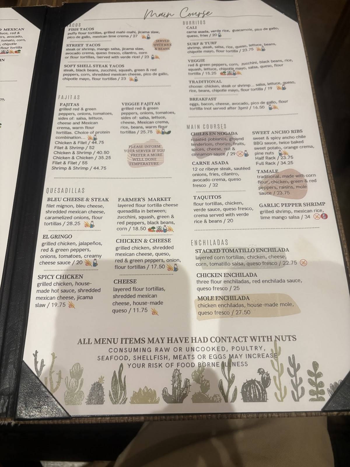 Agave Mexican Restaurant меню