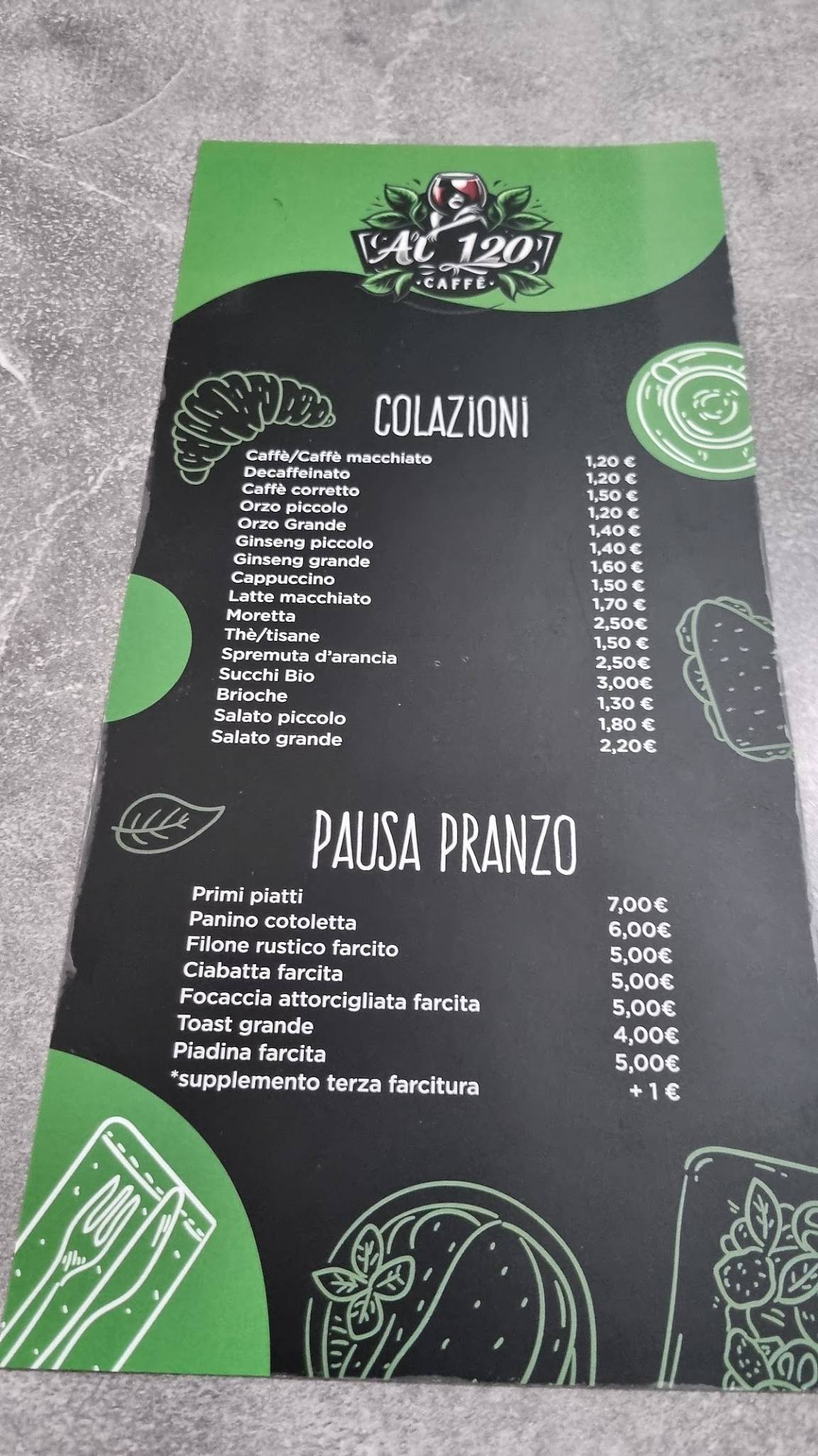 Al 120 Caffè меню