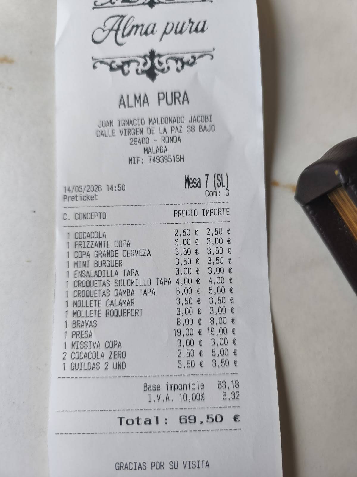 Alma pura меню