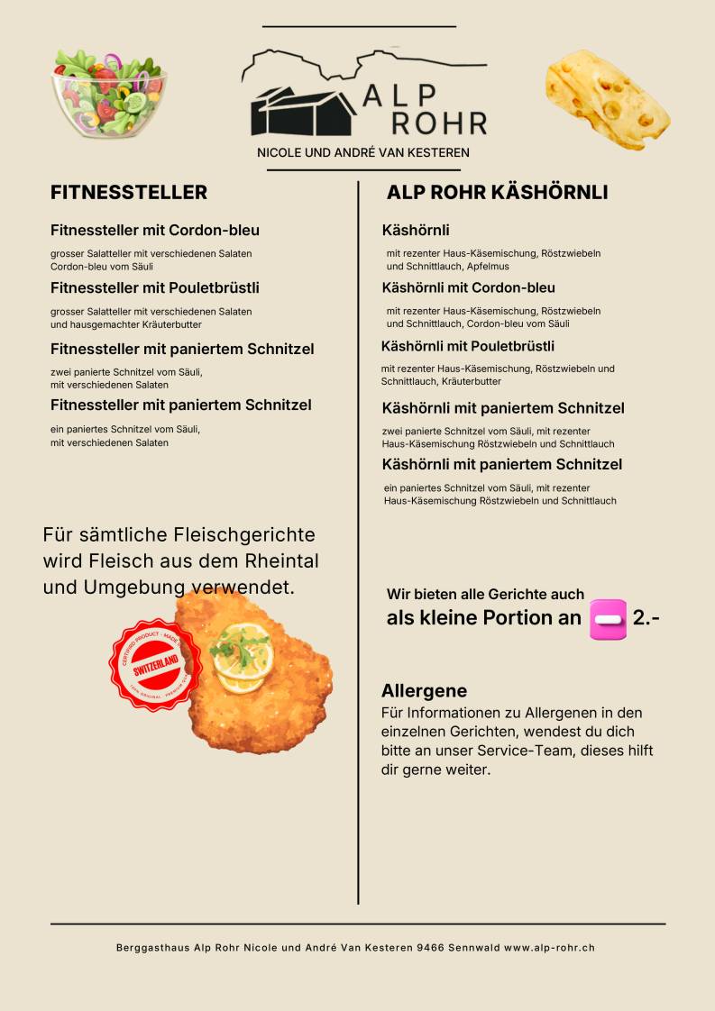 Alp Rohr Berggasthaus меню