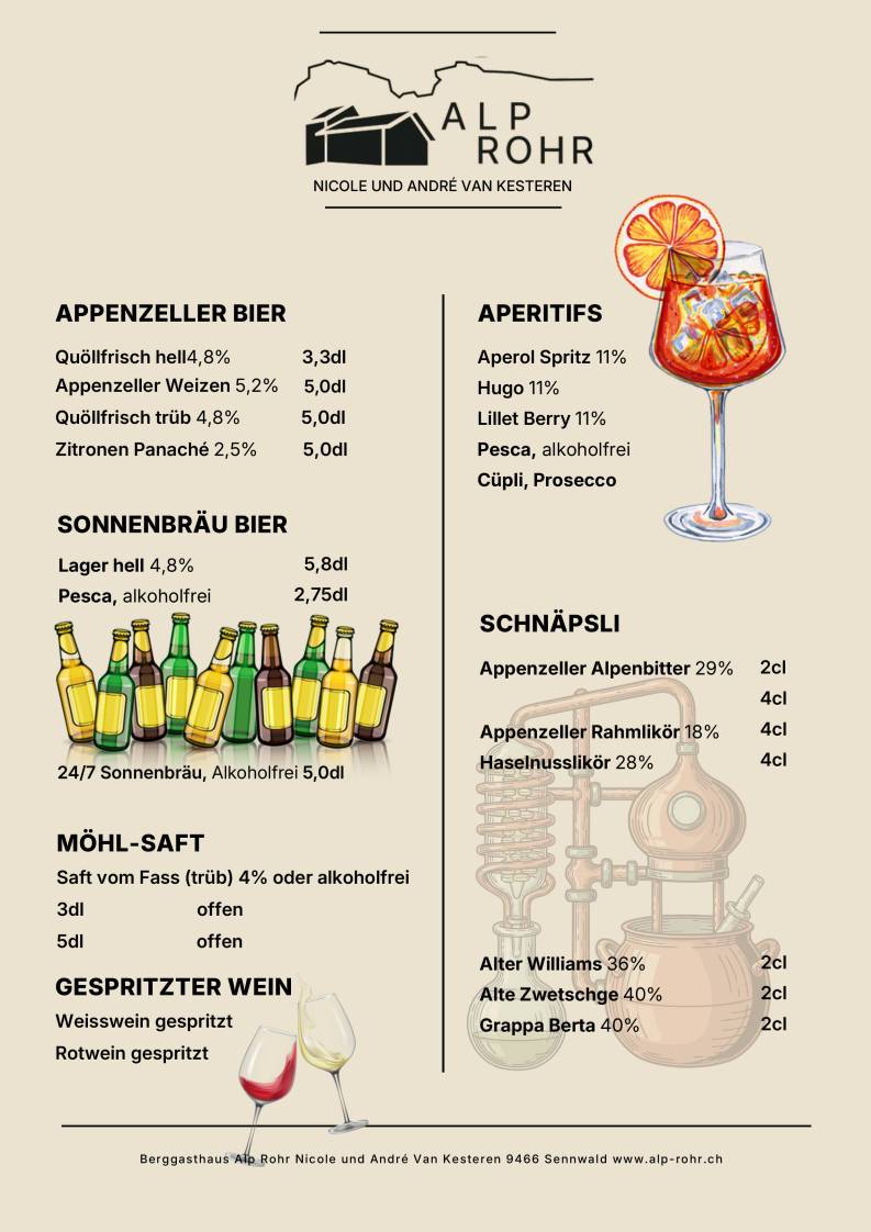 Alp Rohr Berggasthaus меню