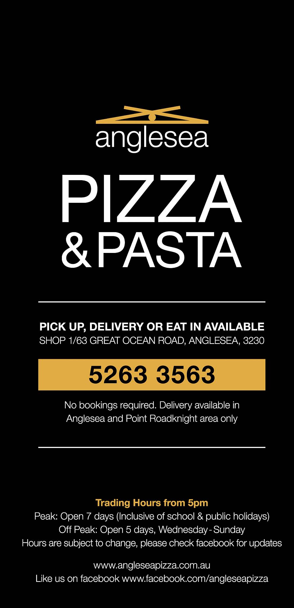 Anglesea Pizza & Pasta меню