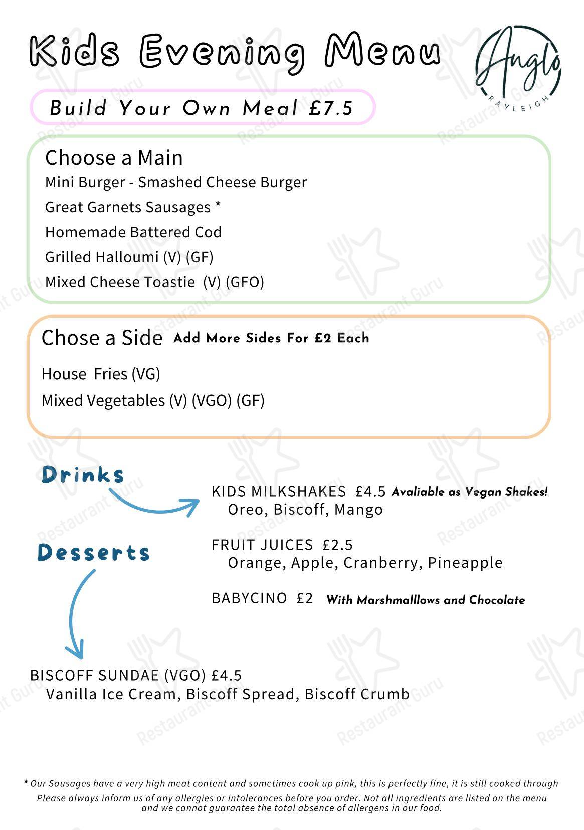 Anglo в Рейли - Lunch Menu