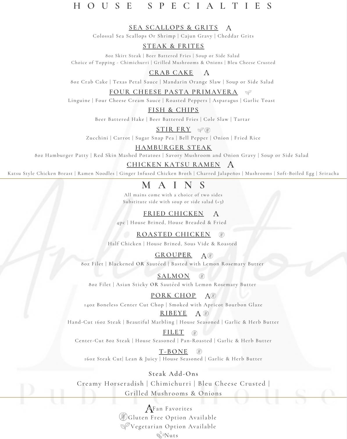 Arlington Public House меню