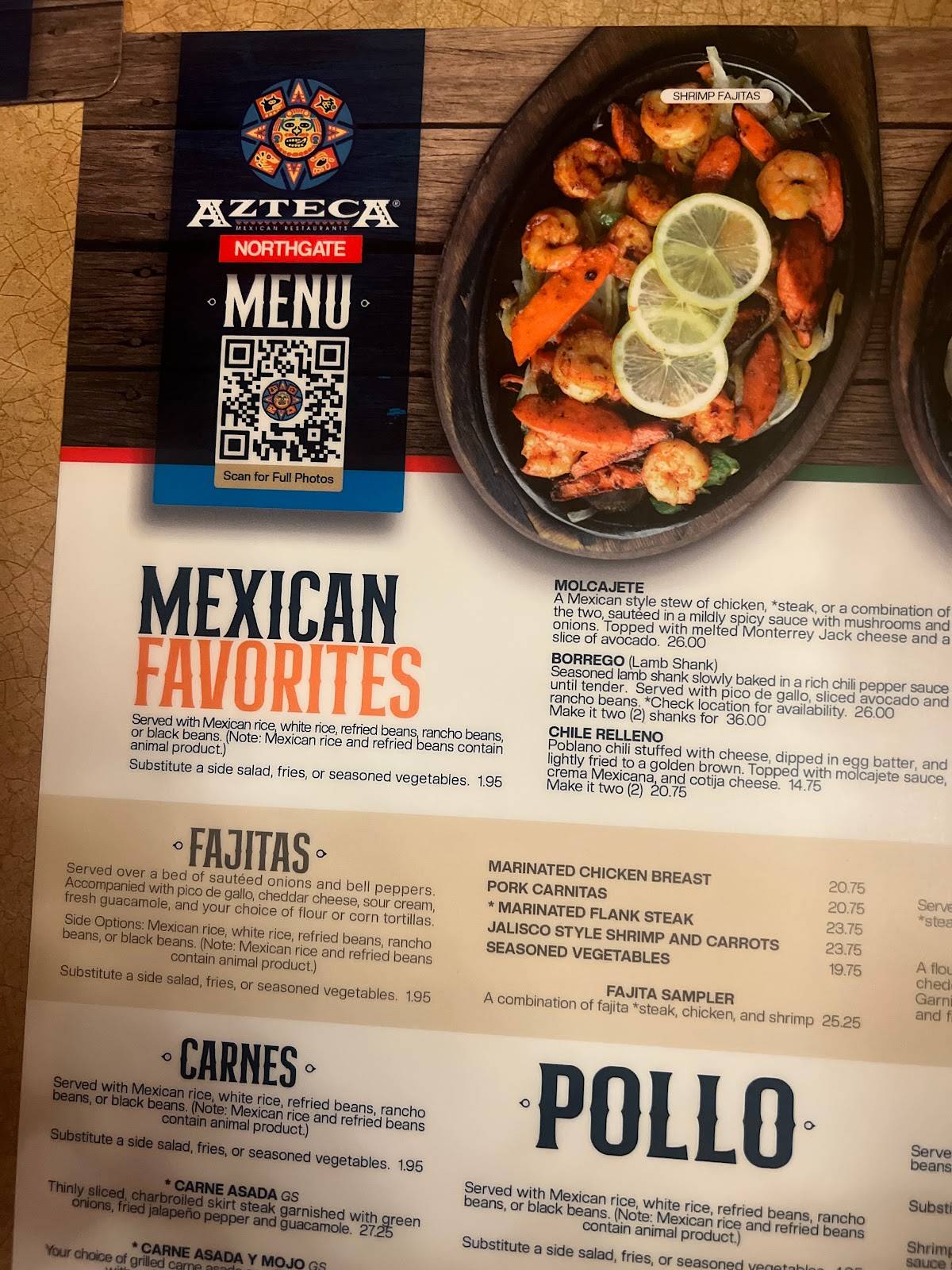 Azteca Mexican Restaurant меню