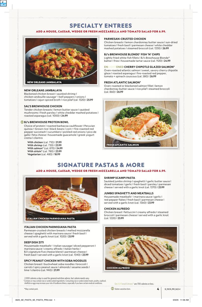 BJ's Restaurant & Brewhouse меню