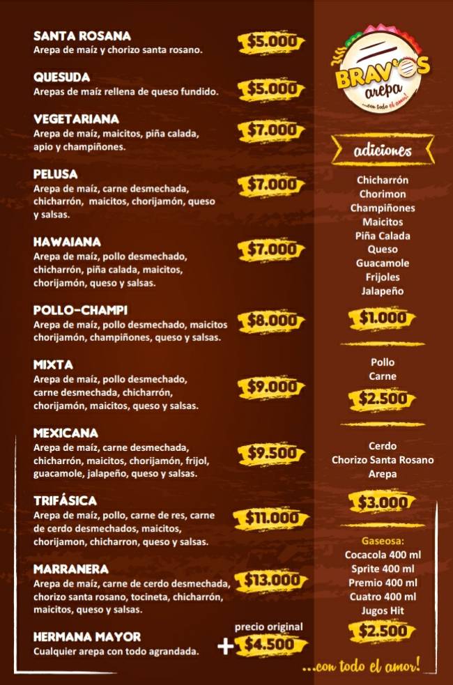 BRAVOS AREPA меню
