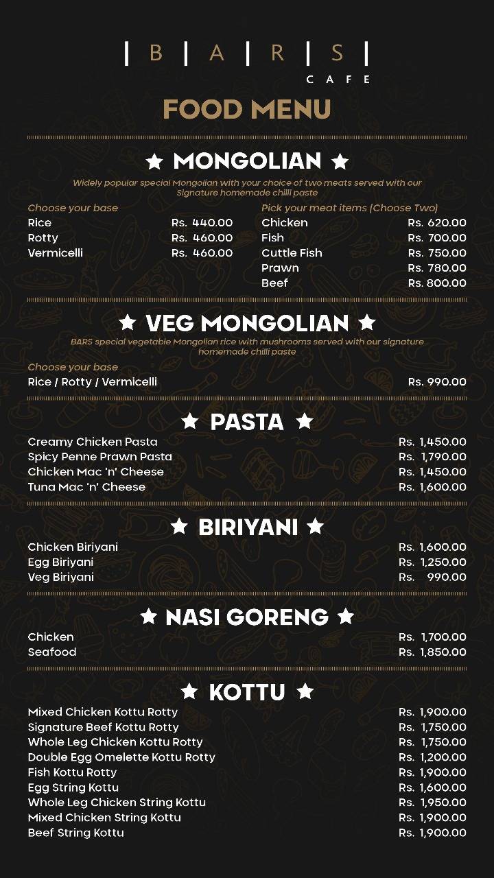 Bars Cafe меню