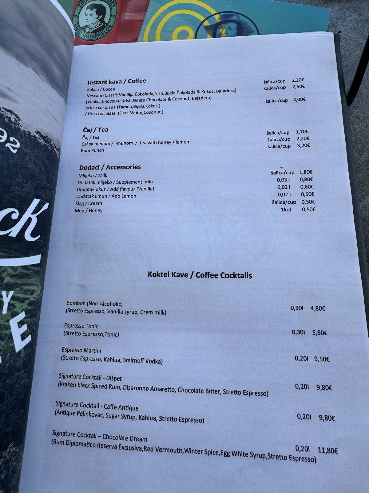 Beach bar "Rišpet" меню
