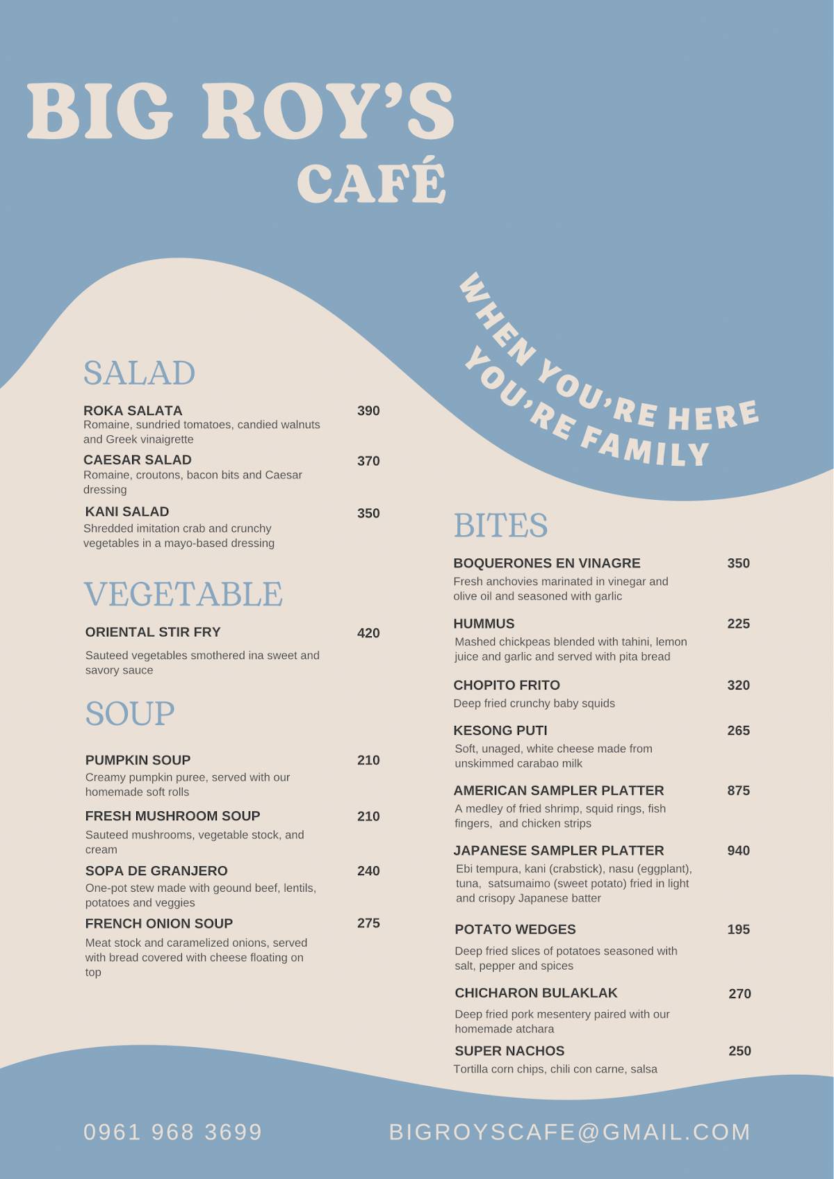 Big Roy’s Café меню