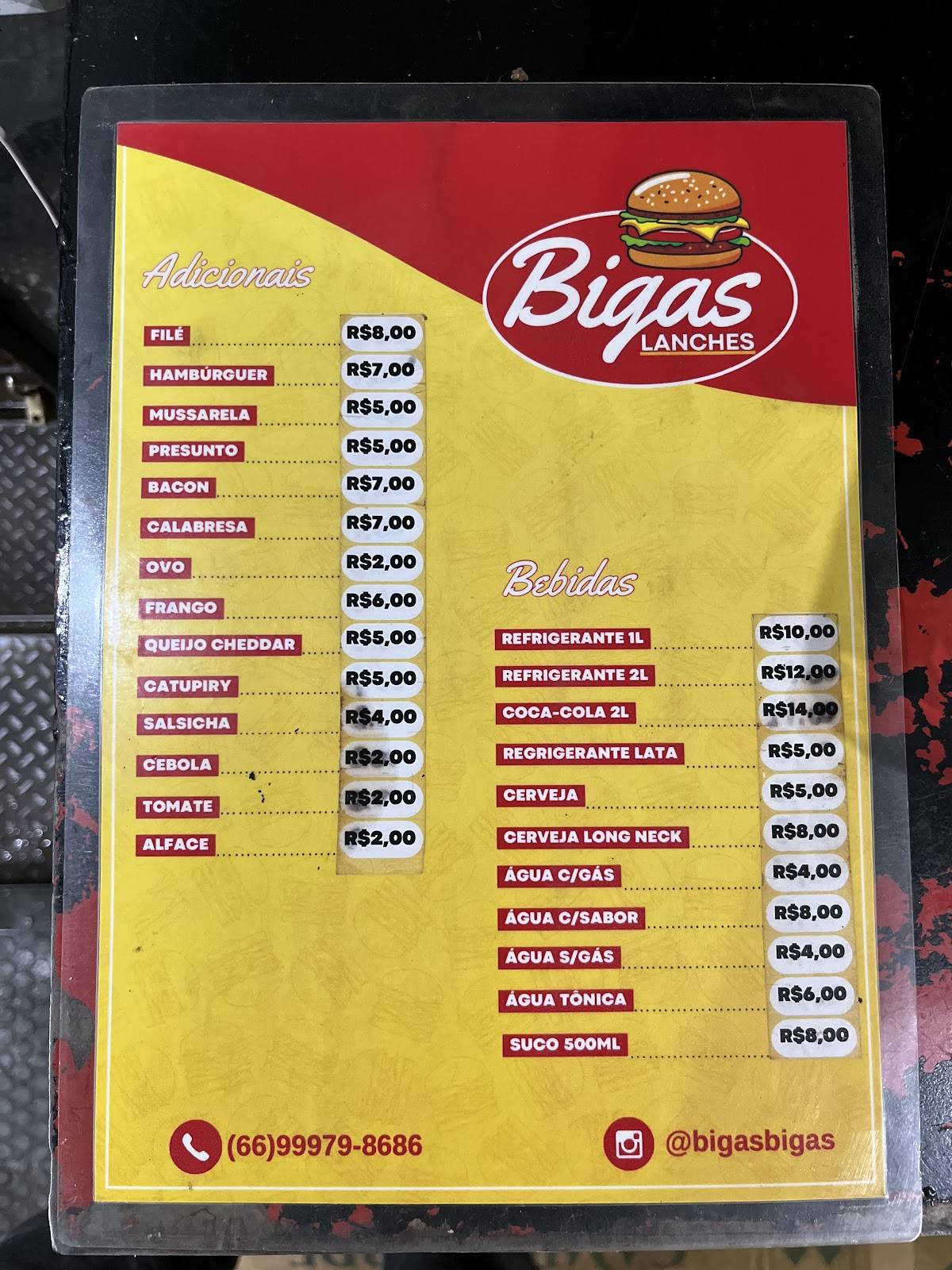 Bigas lanches меню