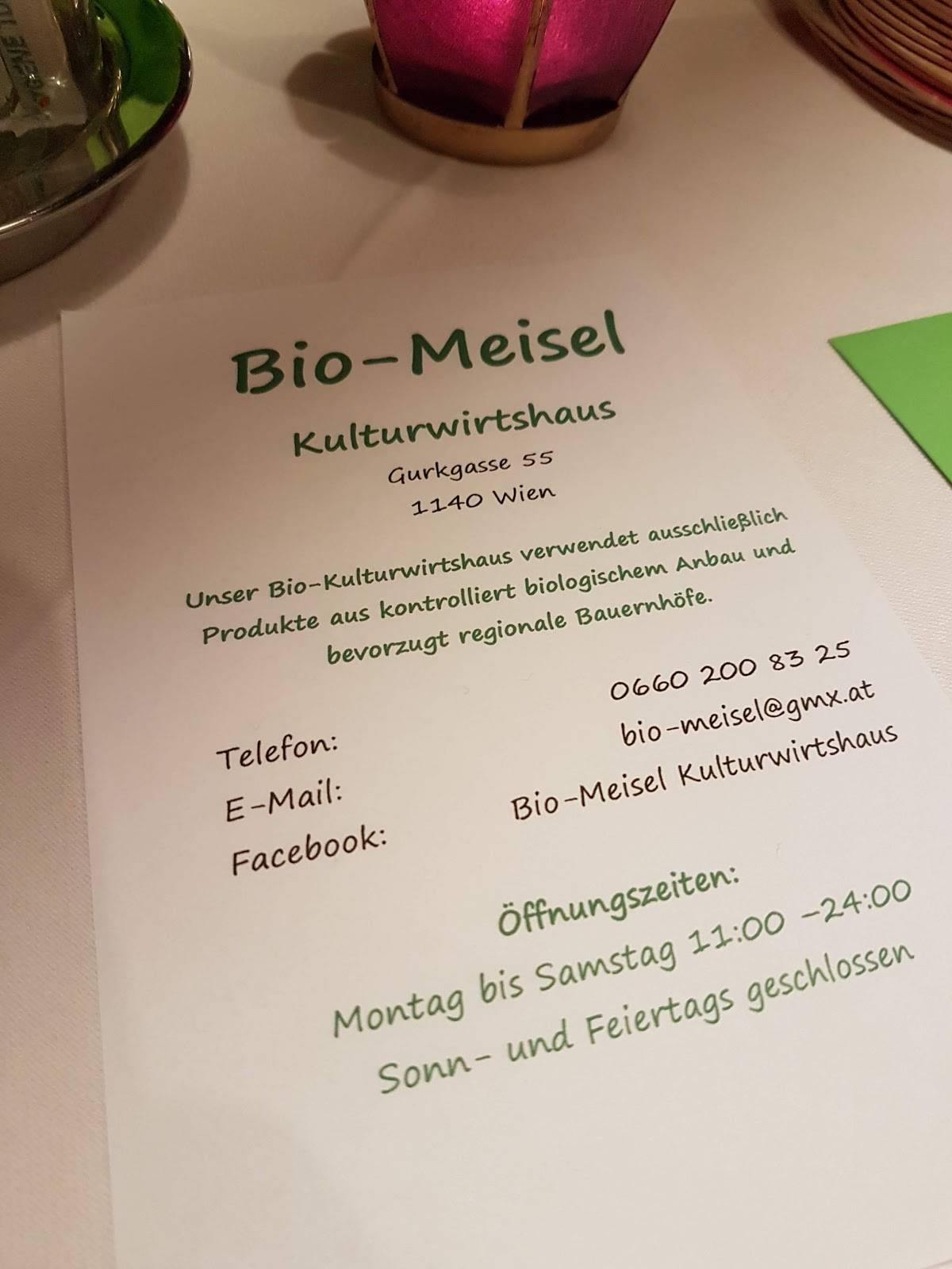 Bio-Meisel Kulturwirtshaus меню