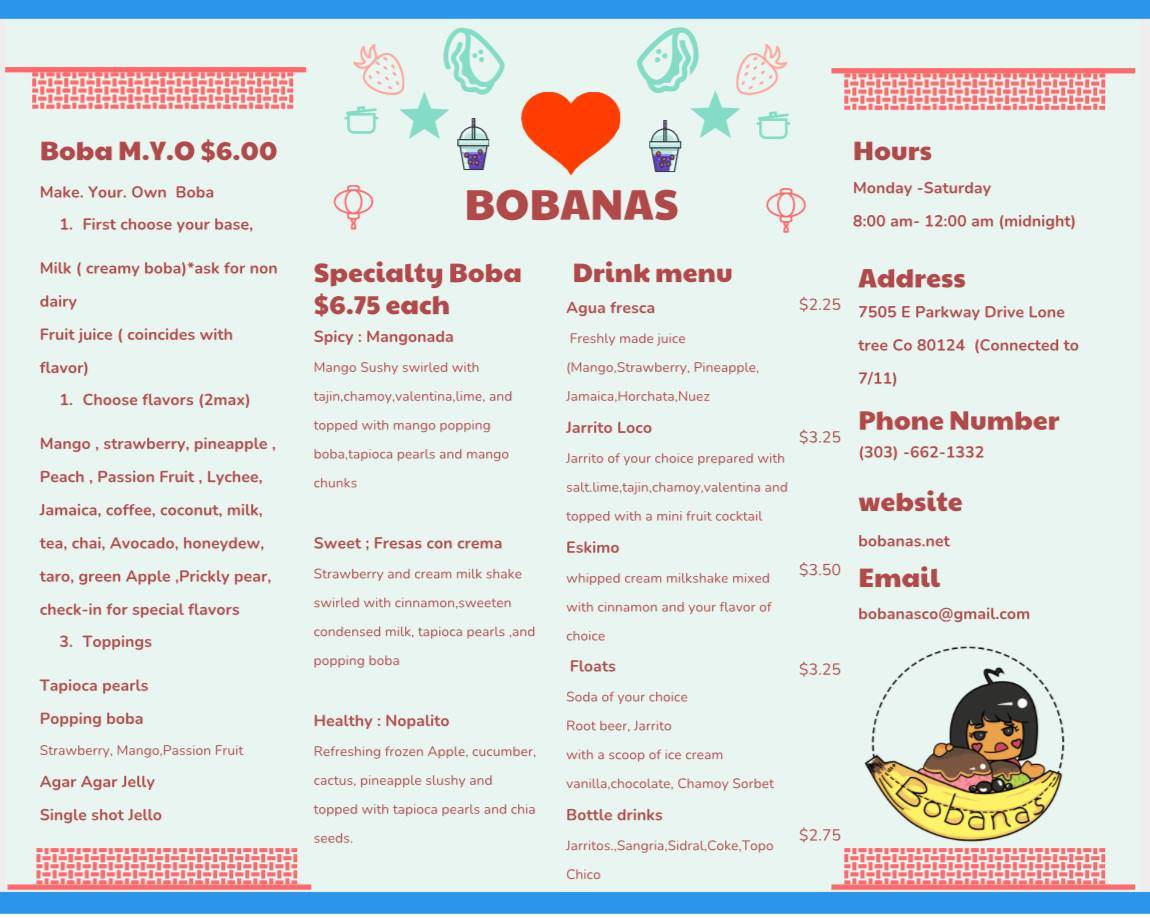 Bobanas меню