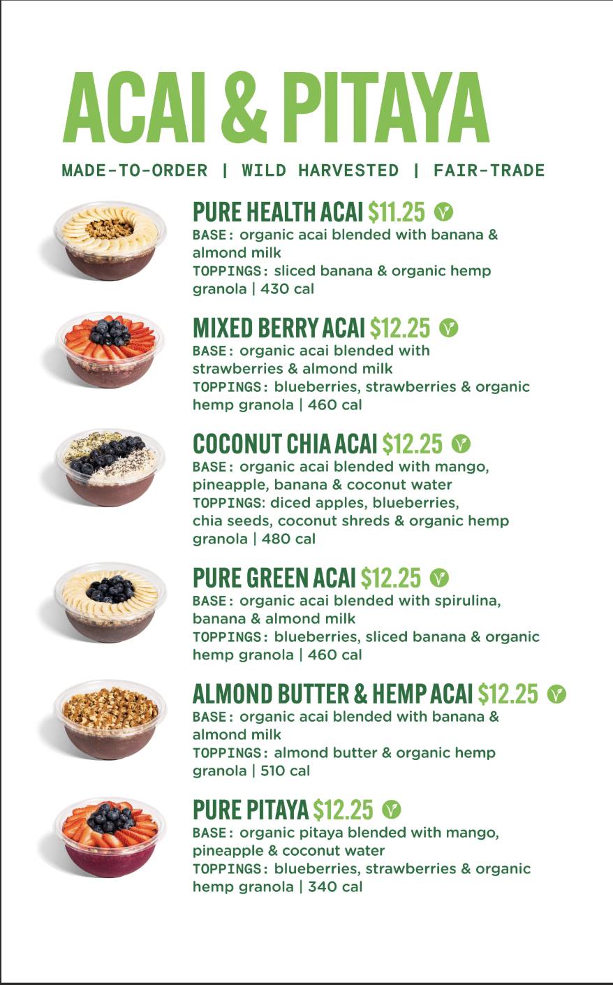 Pure Green - Juice Bar Boca Raton меню