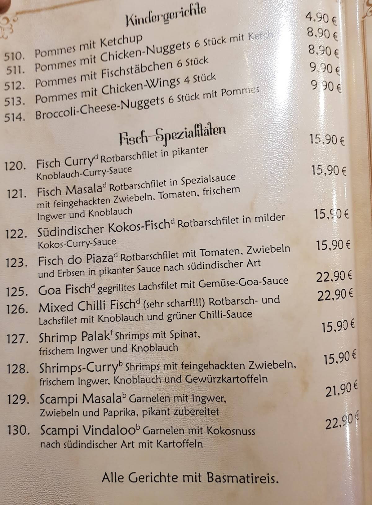 Bombay-Haus меню