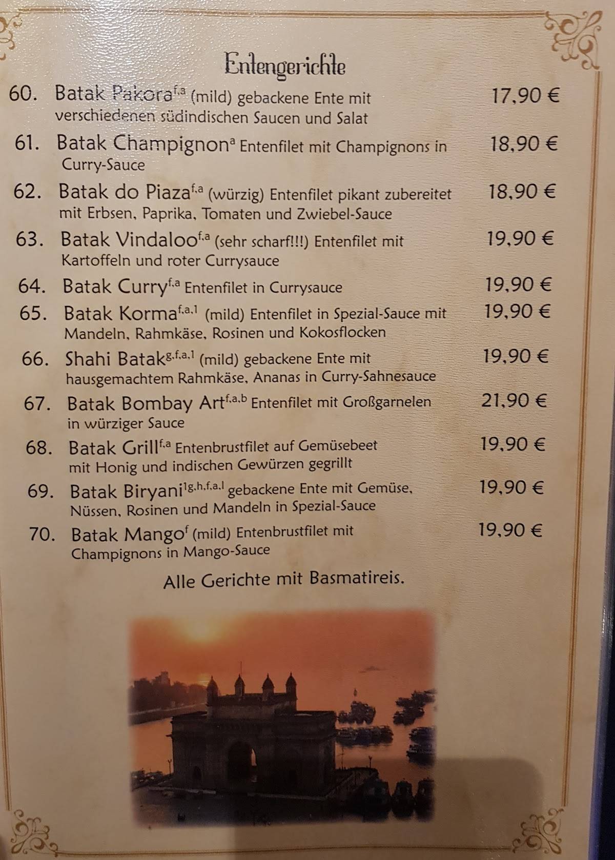 Bombay-Haus меню