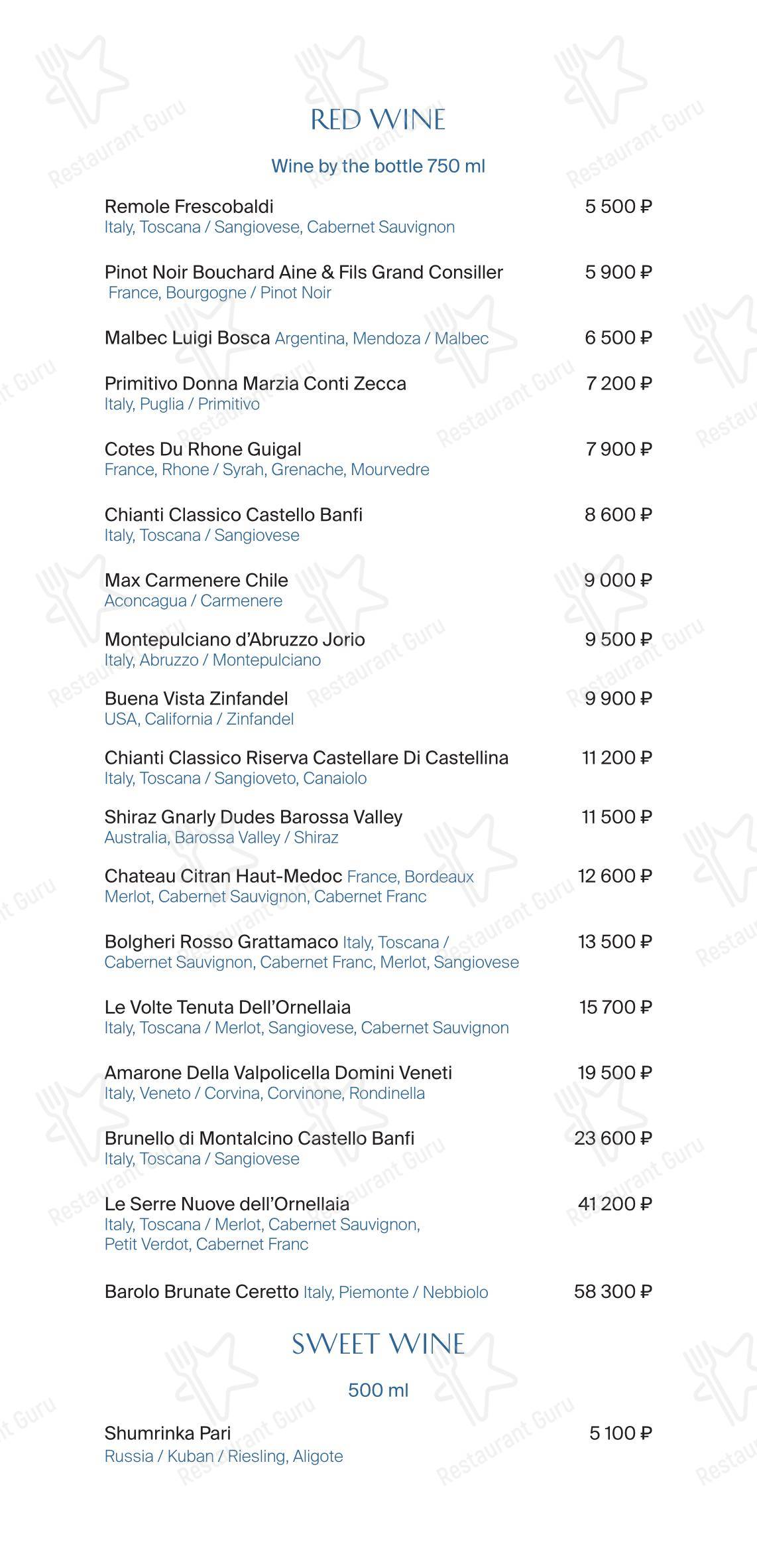 Меню ресторана Bottega Italiana в Туле